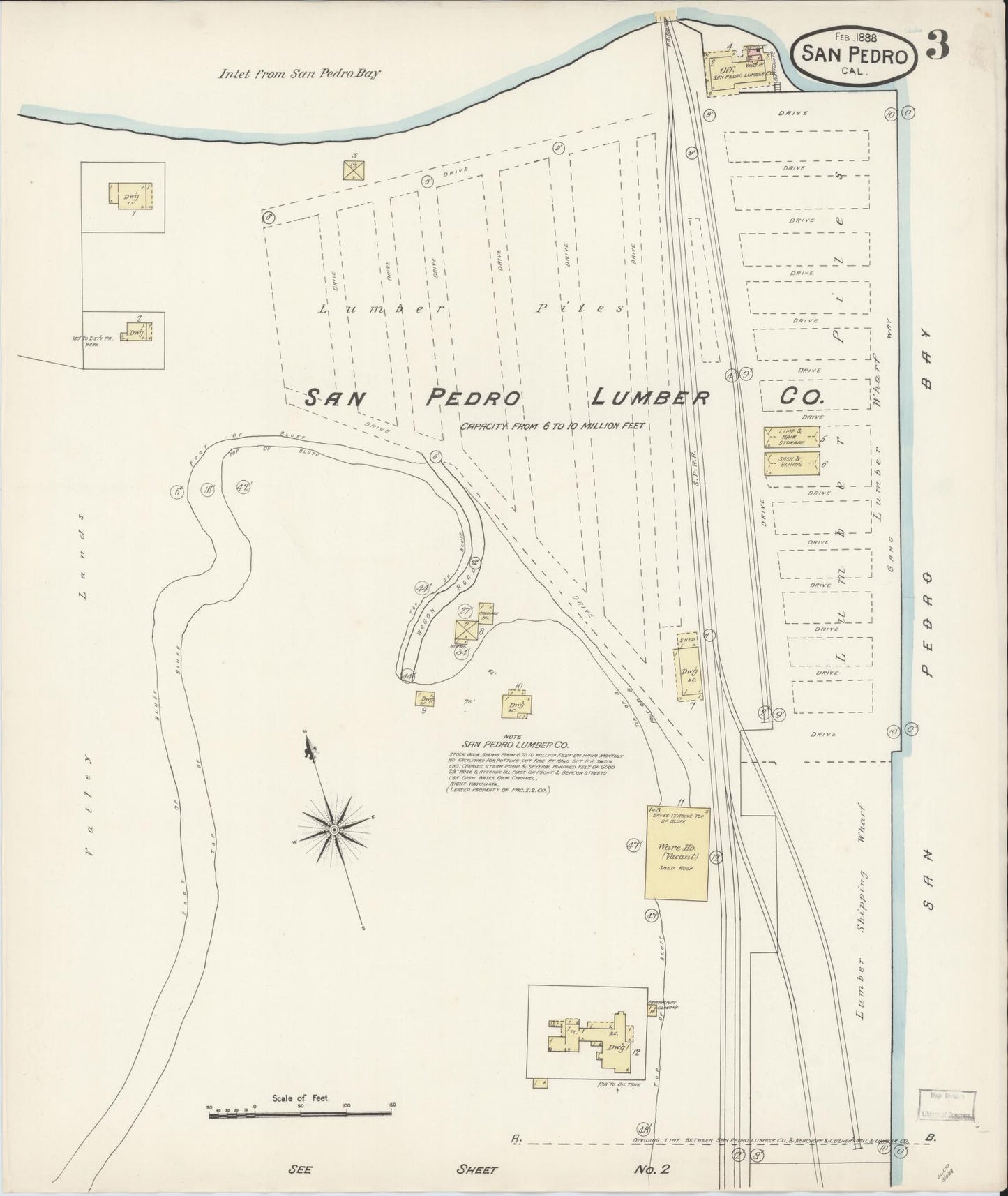 Sanborn Fire Insurance Map from San Pedro, Los Angeles County, California (1888), Sheet #0003 - Complete Map Set gallery image, historic Sanborn map, vintage wall art, California California
