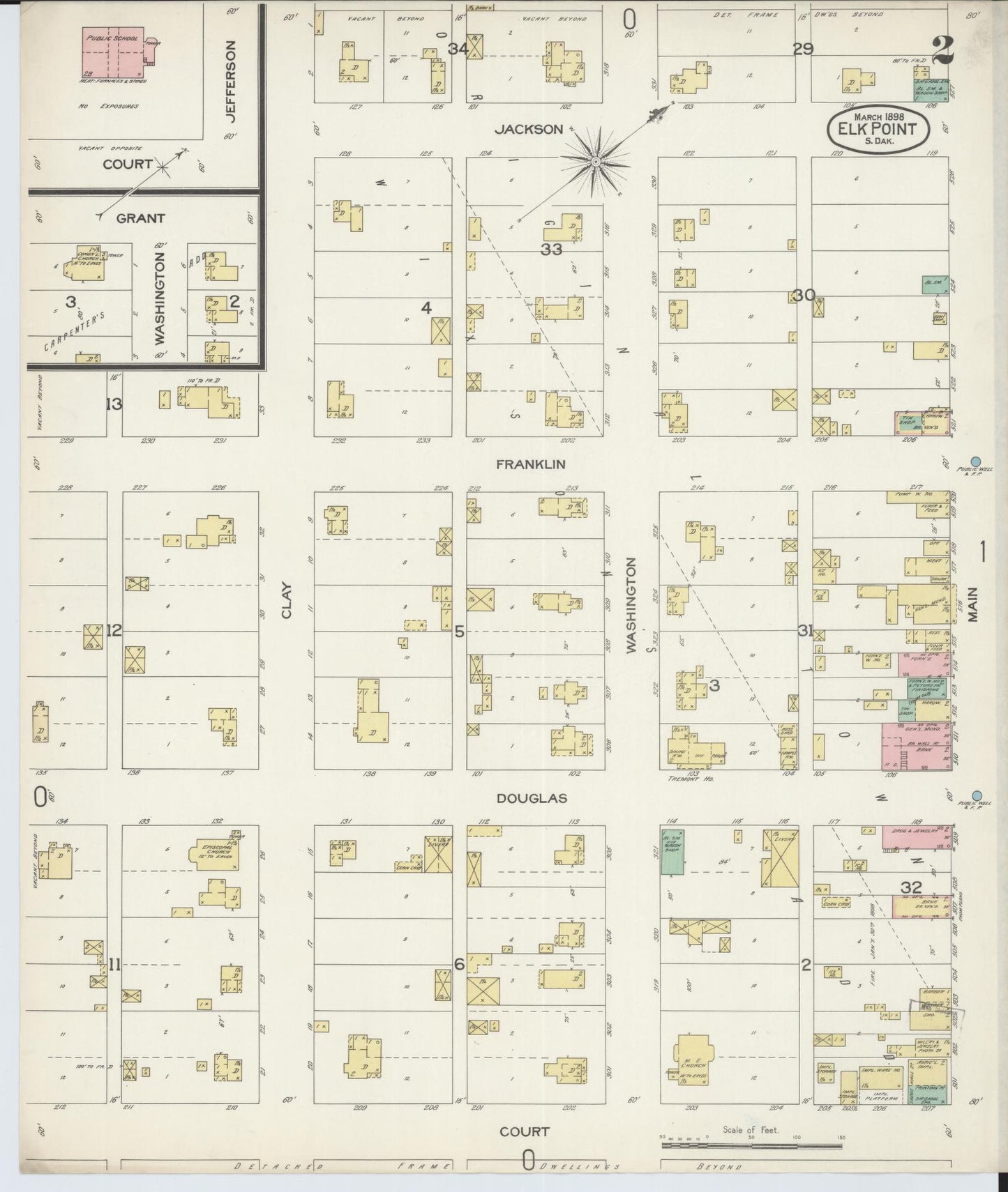 Sanborn Fire Insurance Map from Elk Point, Union County, South Dakota (1898), Sheet #0002 - Historic Sanborn Fire Insurance Map Print, vintage old map wall art, antique decor, genealogy gift, South Dakota South Dakota map