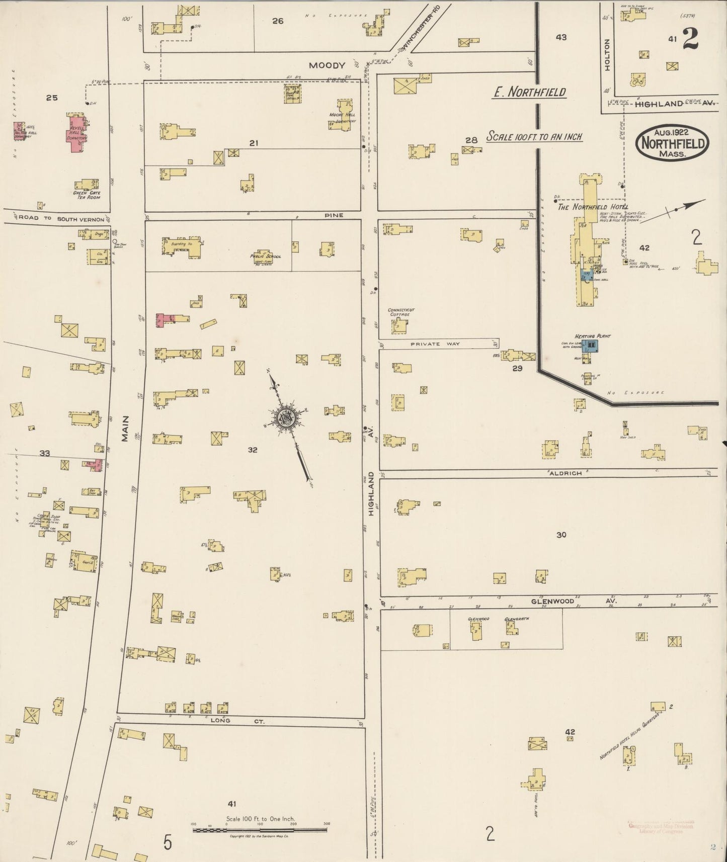 Sanborn Fire Insurance Map from Northfield, Franklin County, Massachusetts (1922), Sheet #0002 - Historic Sanborn Fire Insurance Map Print, vintage old map wall art, antique decor, genealogy gift, Massachusetts Massachusetts map