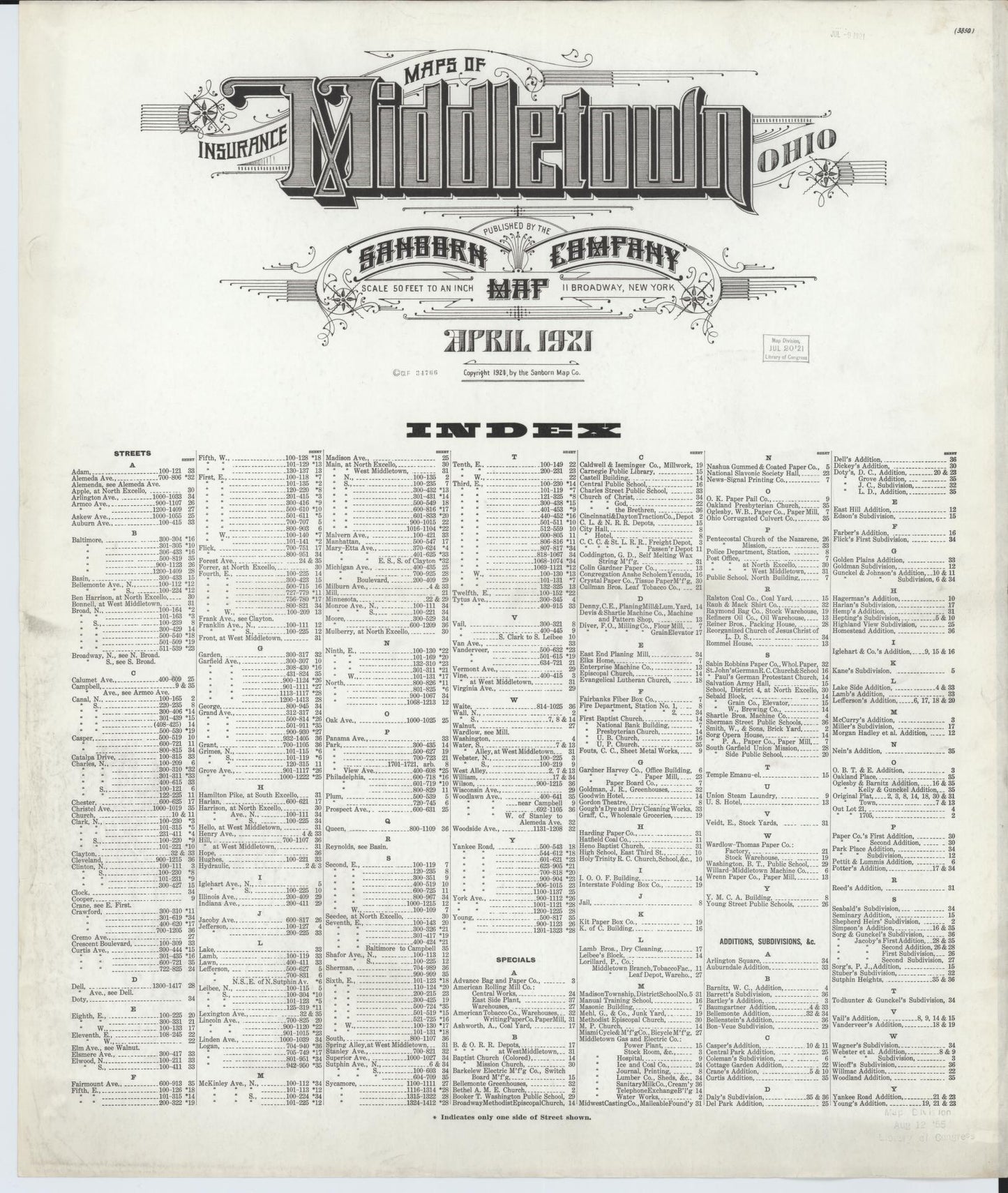 Sanborn Fire Insurance Map from Middletown, Butler County, Ohio (1921), Sheet #0001 - Historic Sanborn Fire Insurance Map Print, vintage old map wall art, antique decor, genealogy gift, Ohio Ohio map