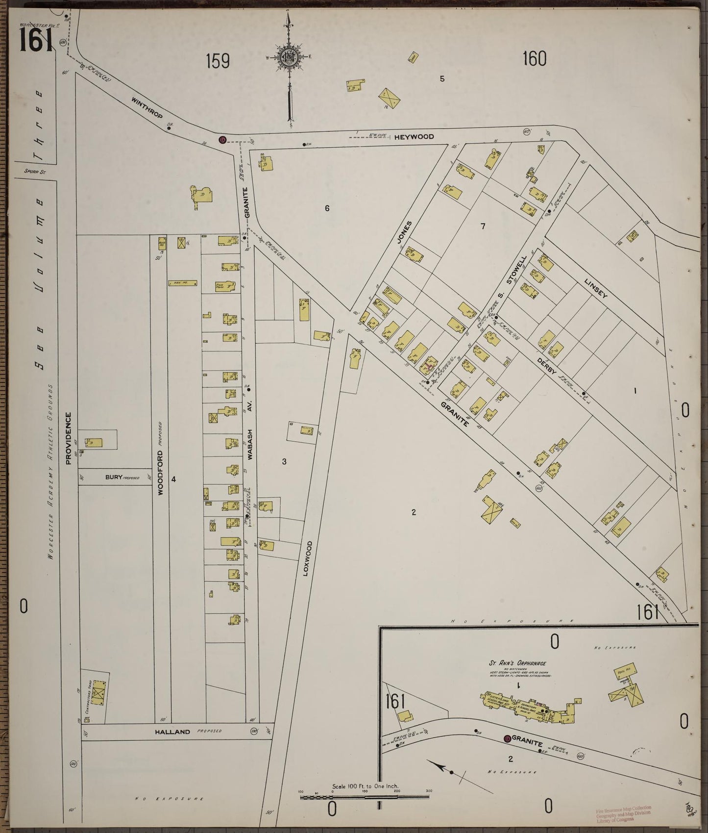 Sanborn Fire Insurance Map from Worcester, Worcester County, Massachusetts (1910), Sheet #0161 - Historic Sanborn Fire Insurance Map Print, vintage old map wall art, antique decor, genealogy gift, Massachusetts Massachusetts map