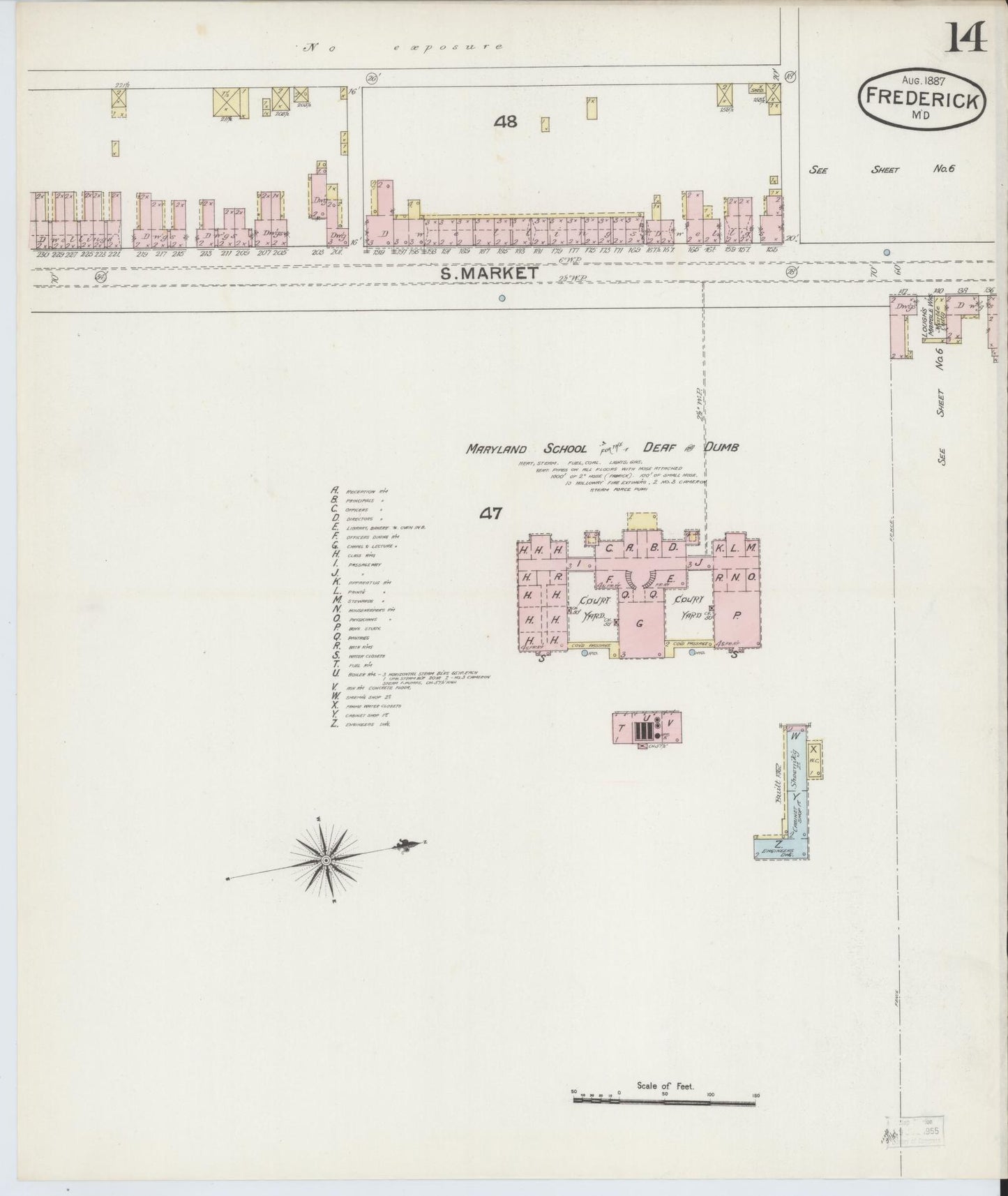 Frederick, Maryland - 1887 - Sanborn Fire Insurance Map, Sheet #0014 - Historic Sanborn Fire Insurance Map Print, Frederick Maryland 1887 0014 vintage old map wall art