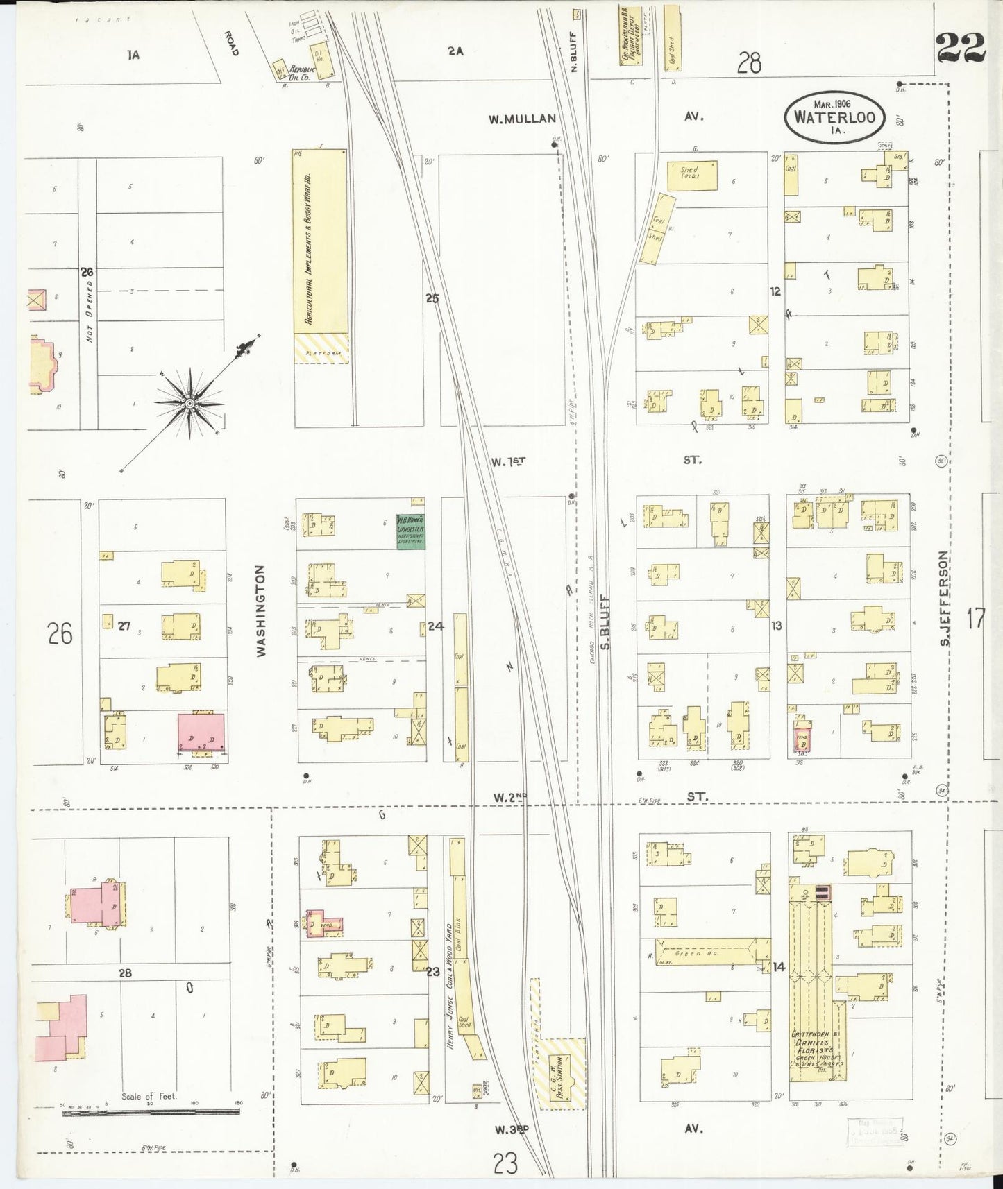 Sanborn Fire Insurance Map from Waterloo, Black Hawk County, Iowa (1906), Sheet #0022 - Historic Sanborn Fire Insurance Map Print