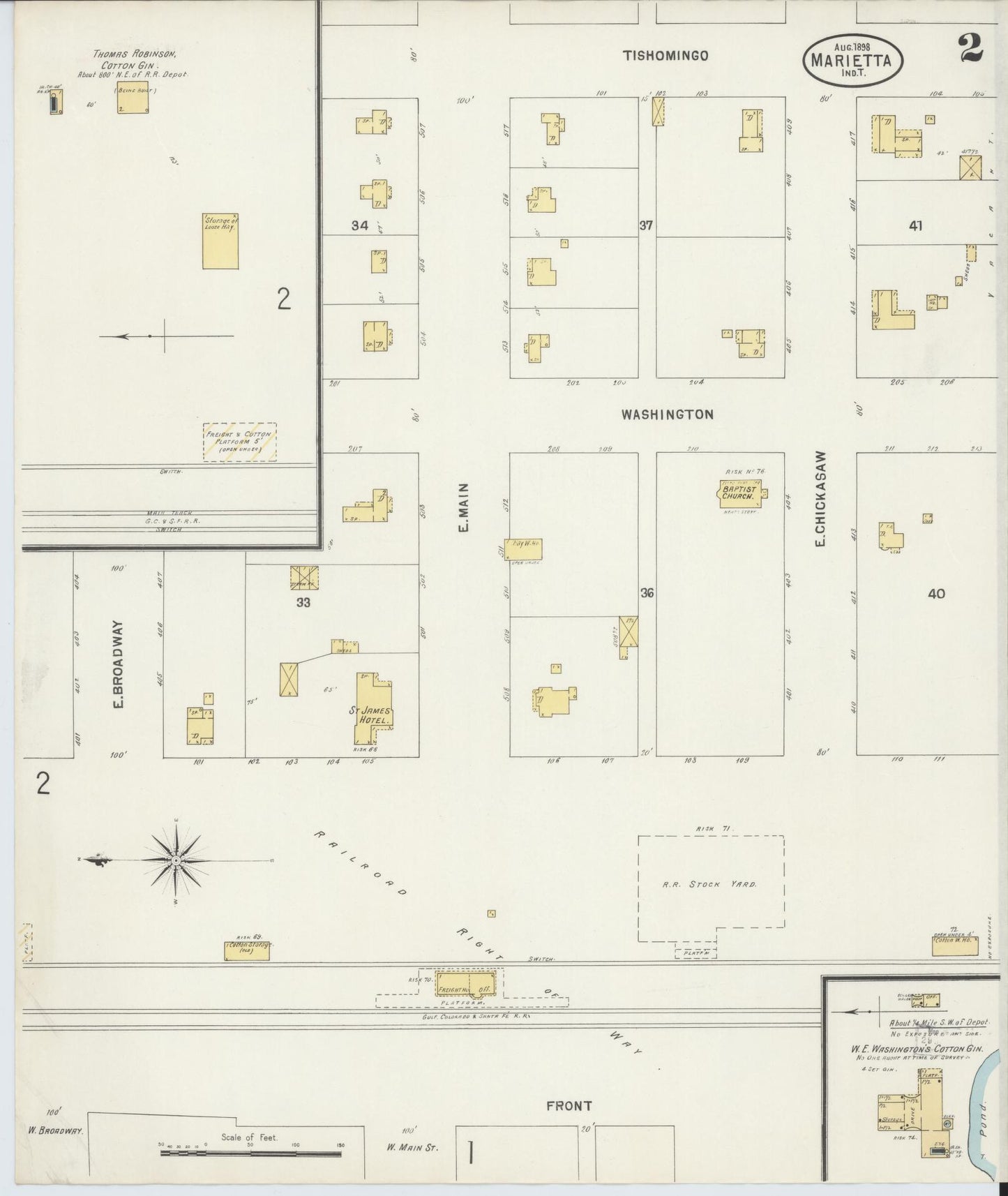 Sanborn Fire Insurance Map from Marietta, Love County, Oklahoma (1898), Sheet #0002 - Historic Sanborn Fire Insurance Map Print, vintage old map wall art, antique decor, genealogy gift, Oklahoma Oklahoma map