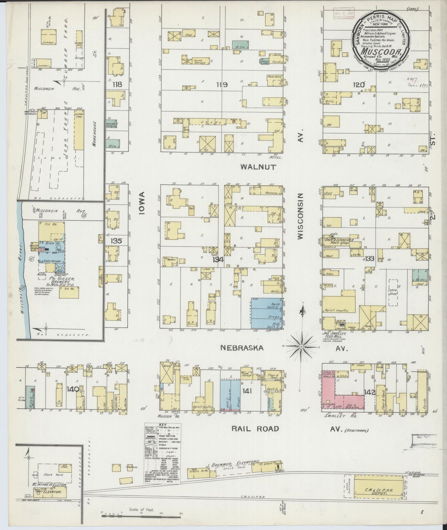 Sanborn Fire Insurance Map from Muscoda, Grant County, Wisconsin (1892), Sheet #0001 - Historic Sanborn Fire Insurance Map Print, vintage old map wall art, antique decor, genealogy gift, Wisconsin Wisconsin map
