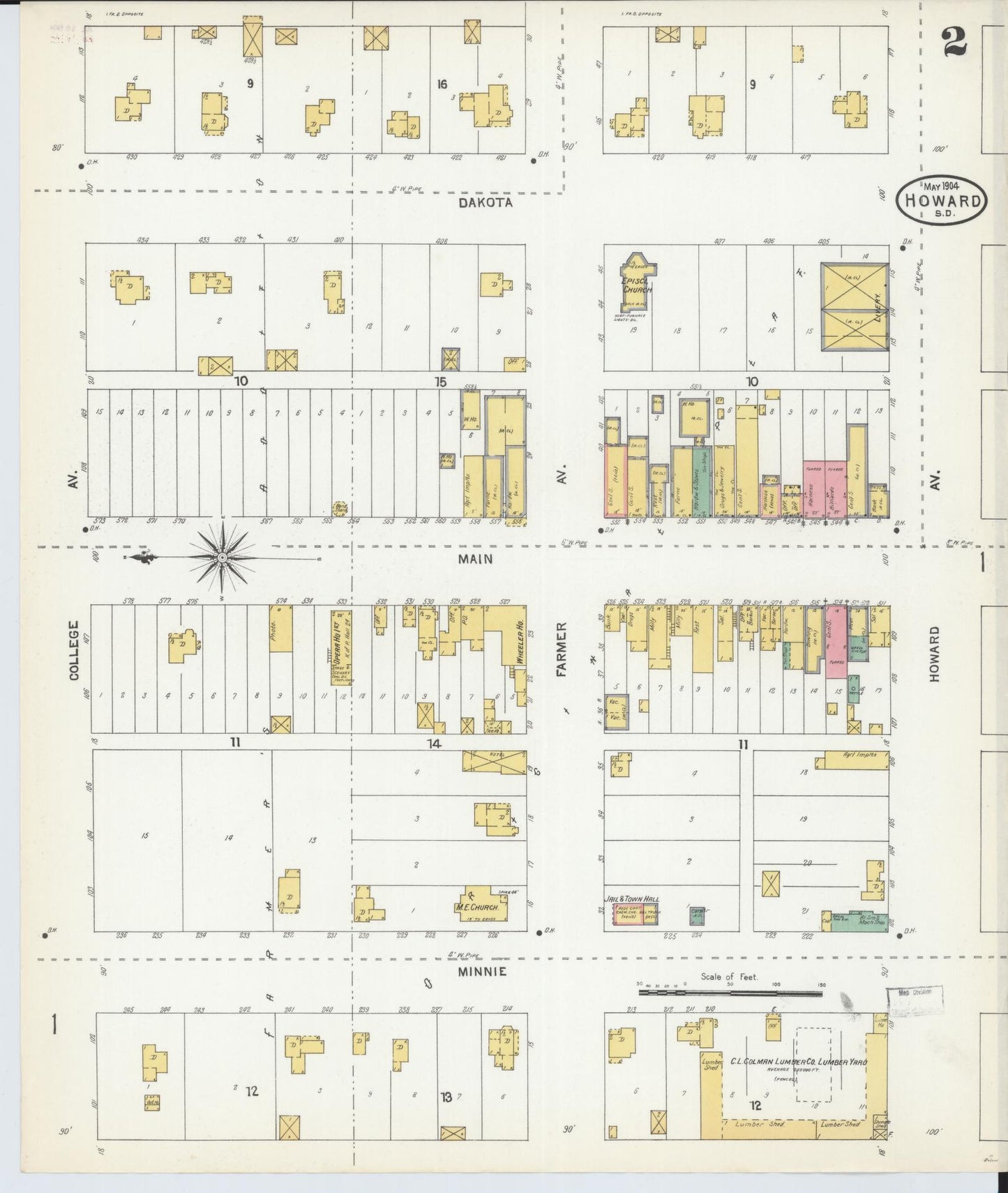 Sanborn Fire Insurance Map from Howard, Miner County, South Dakota (1904), Sheet #0002 - Historic Sanborn Fire Insurance Map Print, vintage old map wall art, antique decor, genealogy gift, South Dakota South Dakota map