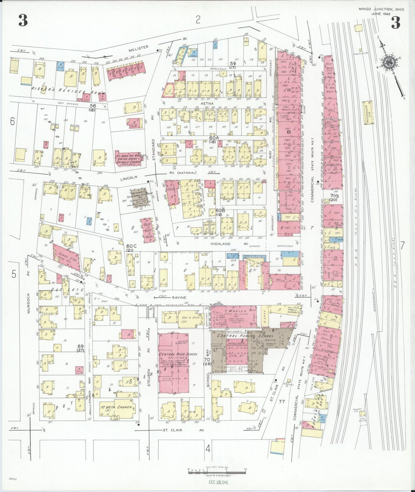 Sanborn Fire Insurance Map from Mingo Junction, Jefferson County, Ohio (1946), Sheet #0003 - Historic Sanborn Fire Insurance Map Print, vintage old map wall art, antique decor, genealogy gift, Ohio Ohio map