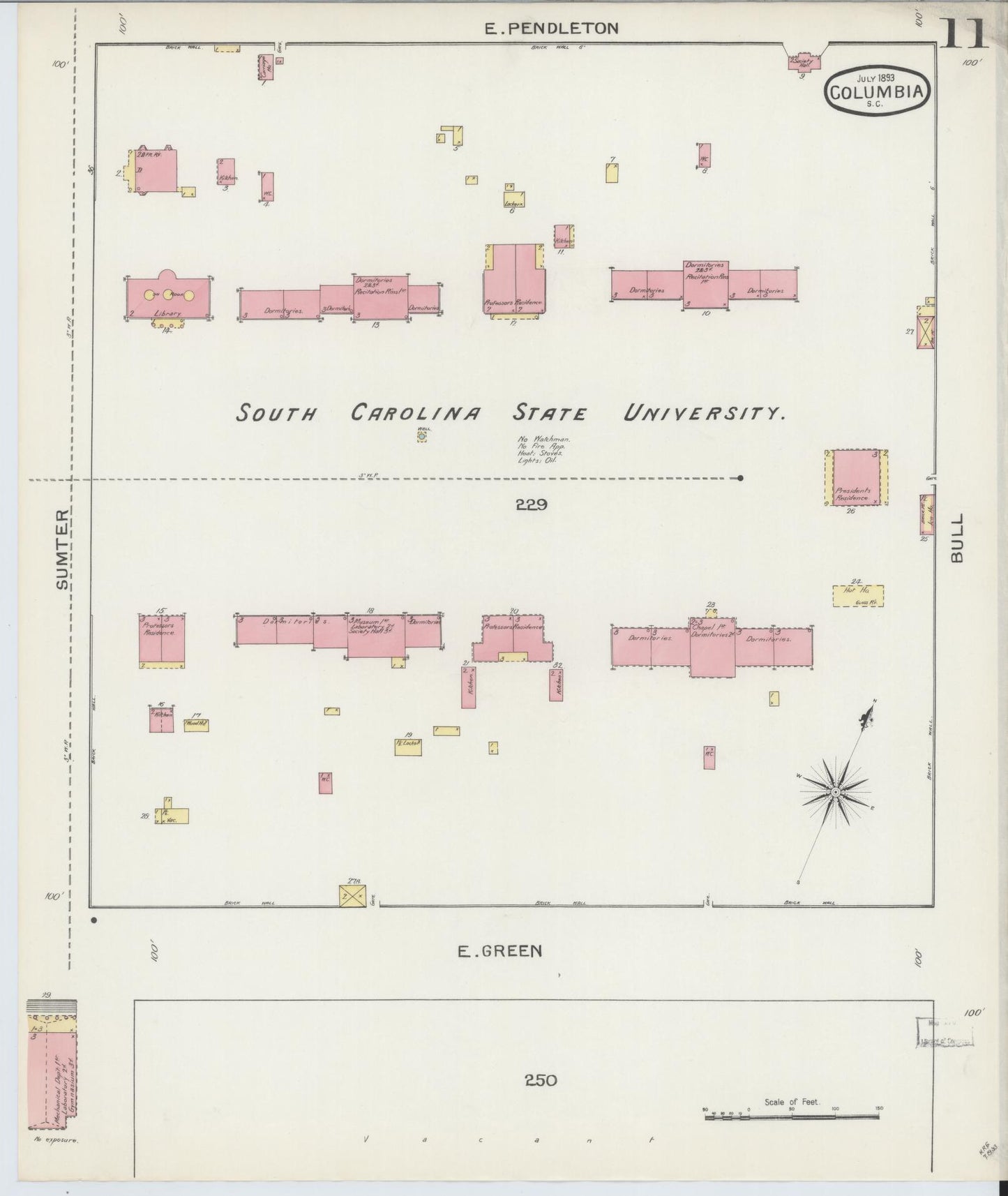 Sanborn Fire Insurance Map from Columbia, Richland County, South Carolina (1893), Sheet #0011 - Historic Sanborn Fire Insurance Map Print, vintage old map wall art, antique decor, genealogy gift, South Carolina South Carolina map