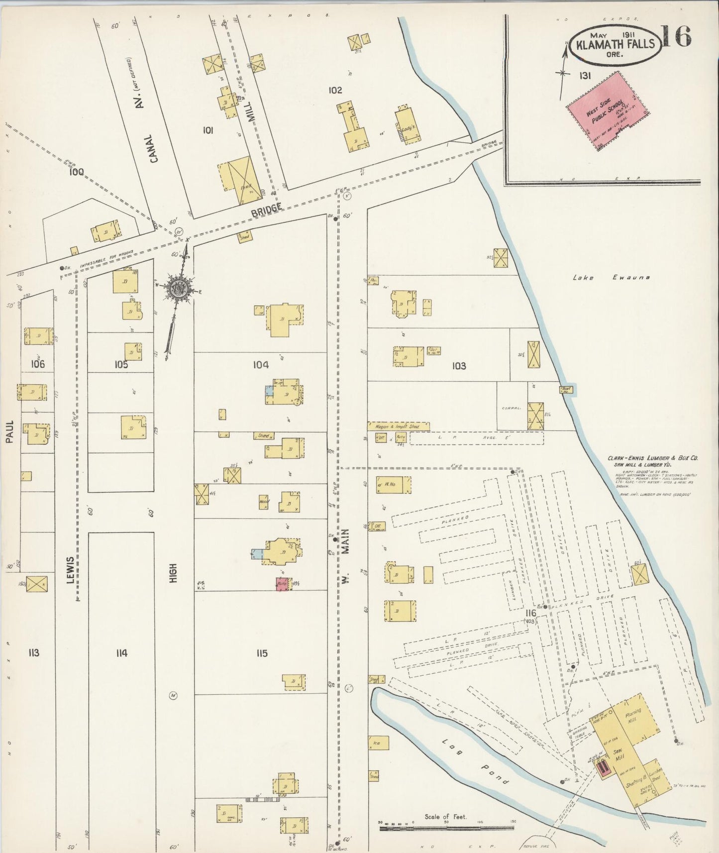 Sanborn Fire Insurance Map from Klamath Falls, Klamath County, Oregon (1911), Sheet #0016 - Complete Map Set gallery image, historic Sanborn map, vintage wall art, Oregon Oregon