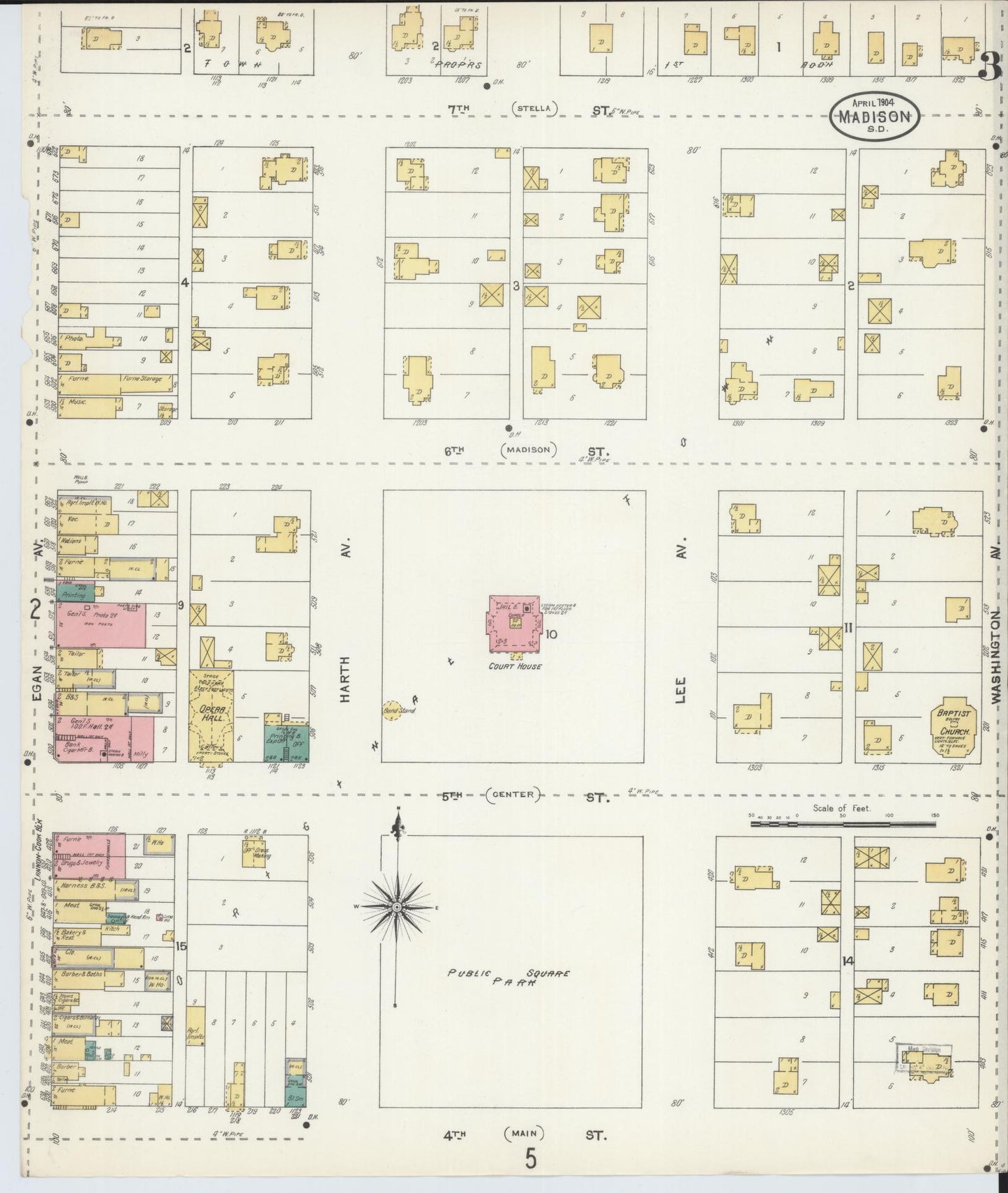 Sanborn Fire Insurance Map from Madison, Lake County, South Dakota (1904), Sheet #0003 - Historic Sanborn Fire Insurance Map Print, vintage old map wall art, antique decor, genealogy gift, South Dakota South Dakota map