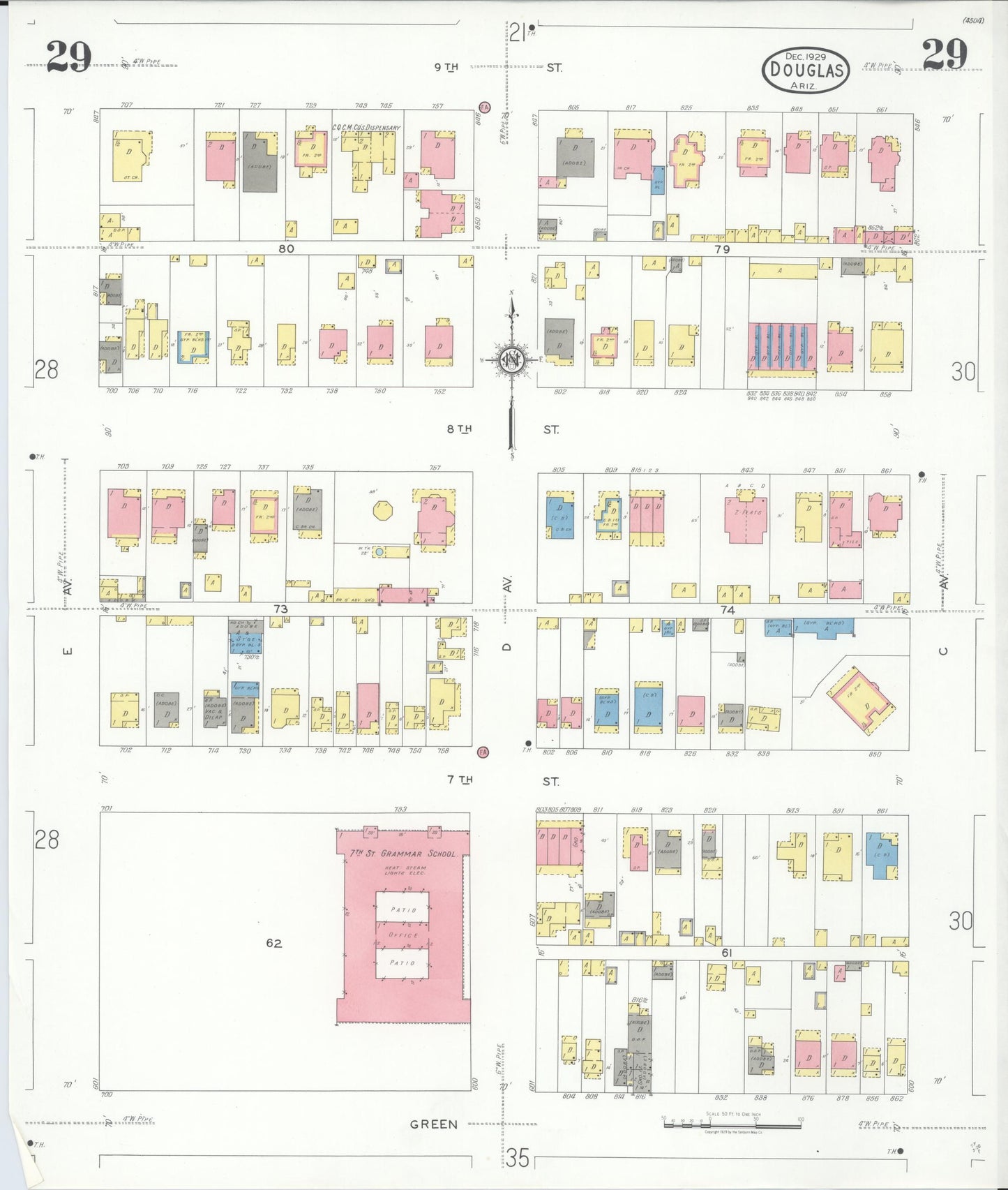 Sanborn Fire Insurance Map from Douglas, Cochise County, Arizona (1929), Sheet #0029 - Historic Sanborn Fire Insurance Map Print, vintage old map wall art, antique decor, genealogy gift, Arizona Arizona map