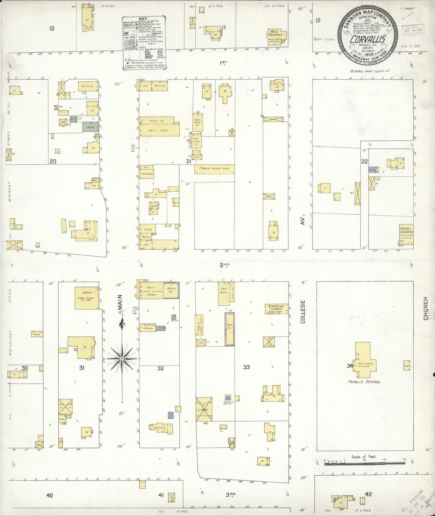 Sanborn Fire Insurance Map from Corvallis, Ravalli County, Montana (1909), Sheet #0001 - Historic Sanborn Fire Insurance Map Print, vintage old map wall art, antique decor, genealogy gift, Montana Montana map