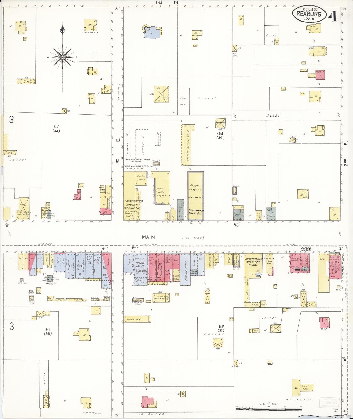 Sanborn Fire Insurance Map from Rexburg, Madison County, Idaho (1907), Sheet #0004 - Complete Map Set gallery image, historic Sanborn map, vintage wall art, Idaho Idaho