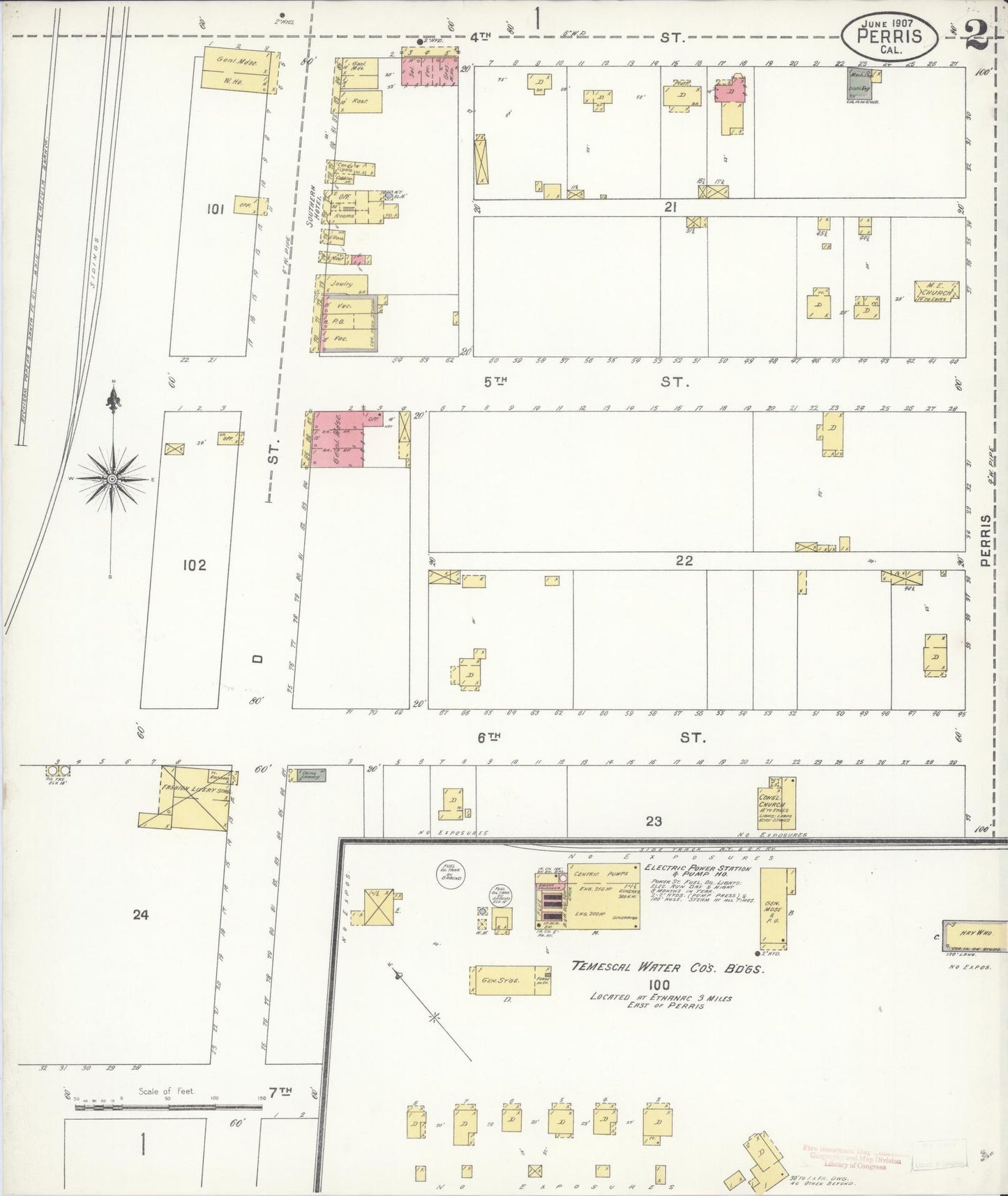 Sanborn Fire Insurance Map from Perris, Riverside County, California (1907), Sheet #0002 - Complete Map Set gallery image, historic Sanborn map, vintage wall art, California California