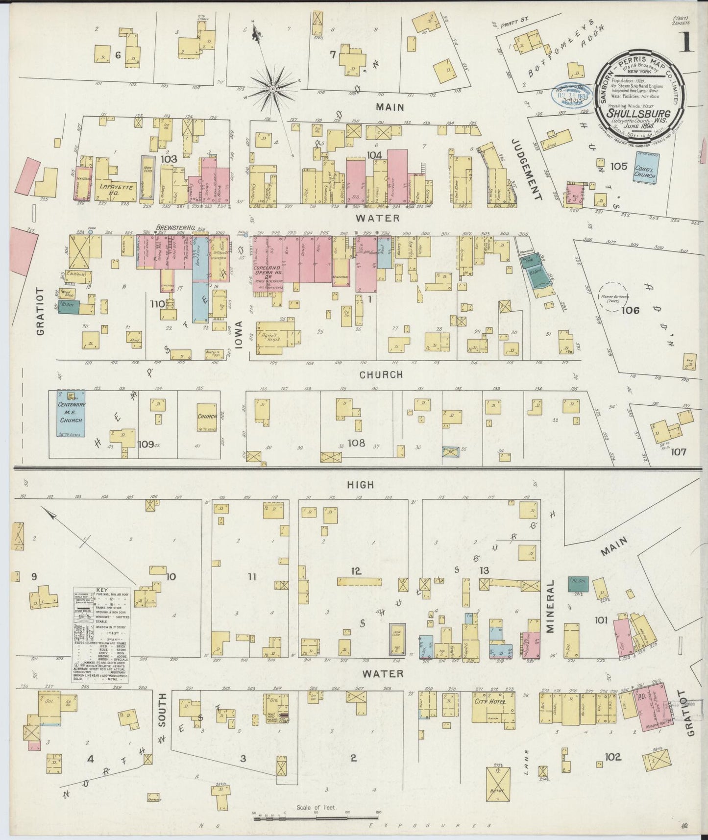 Sanborn Fire Insurance Map from Shullsburg, Lafayette County, Wisconsin (1894), Sheet #0001 - Historic Sanborn Fire Insurance Map Print, vintage old map wall art, antique decor, genealogy gift, Wisconsin Wisconsin map