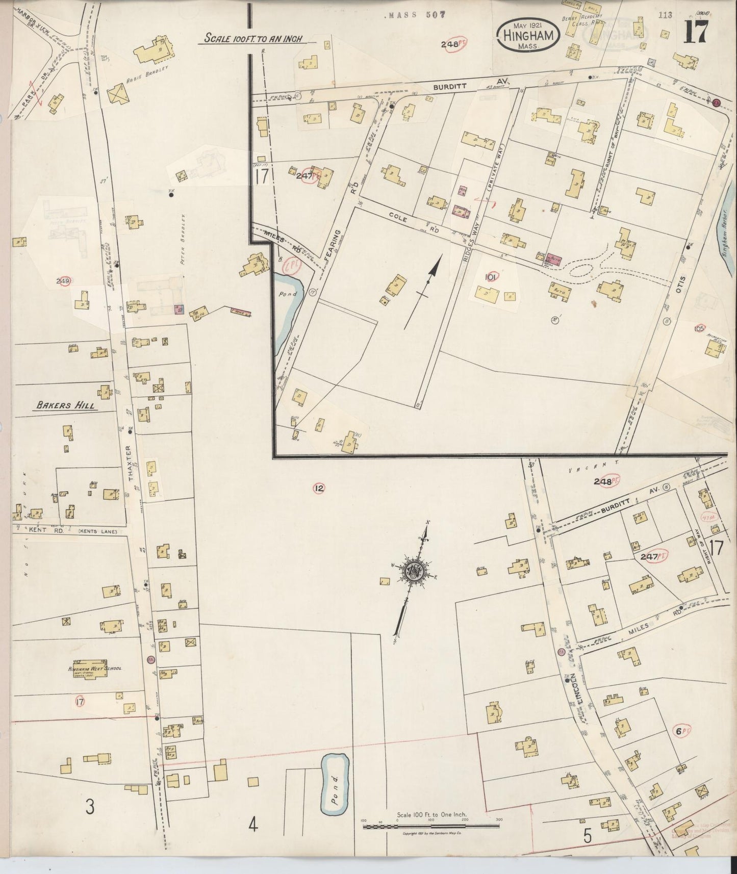 Sanborn Fire Insurance Map from Hingham, Plymouth County, Massachusetts (1948), Sheet #0017 - Complete Map Set gallery image, historic Sanborn map, vintage wall art, Massachusetts Massachusetts