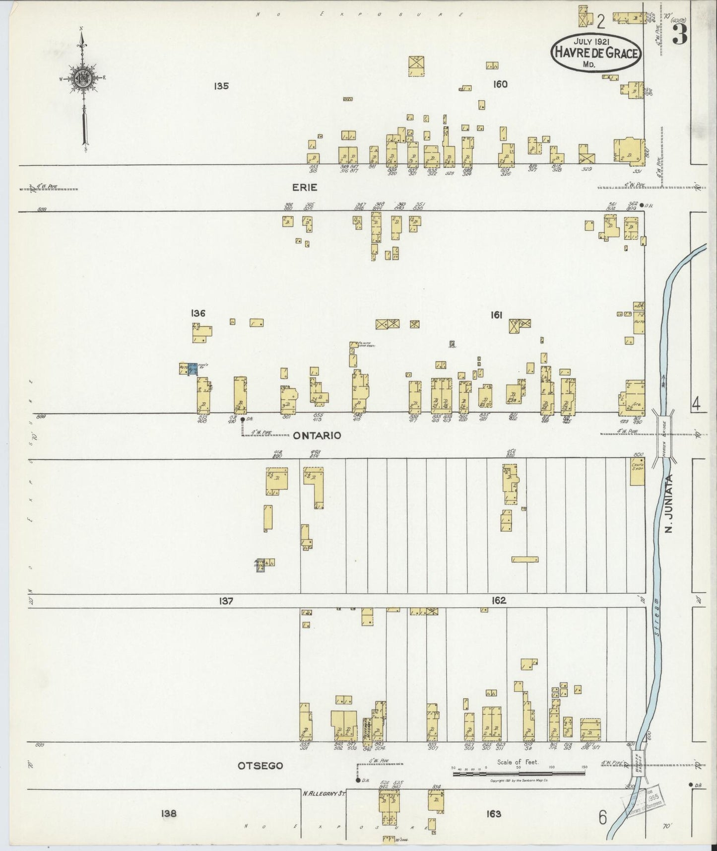 Sanborn Fire Insurance Map from Havre De Grace, Harford County, Maryland (1921), Sheet #0003 - Historic Sanborn Fire Insurance Map Print, vintage old map wall art