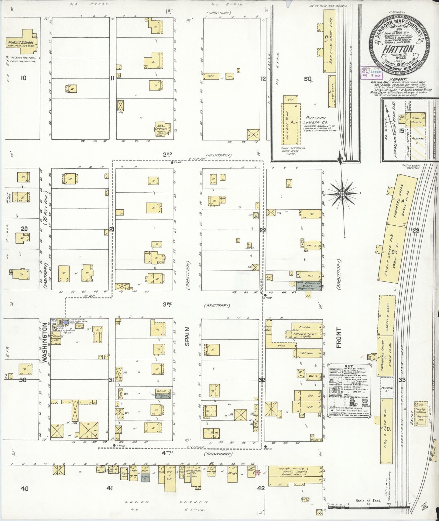 Sanborn Fire Insurance Map from Hatton, Adams County, Washington (1909), Sheet #0001 - Historic Sanborn Fire Insurance Map Print, vintage old map wall art, antique decor, genealogy gift, Washington Washington map