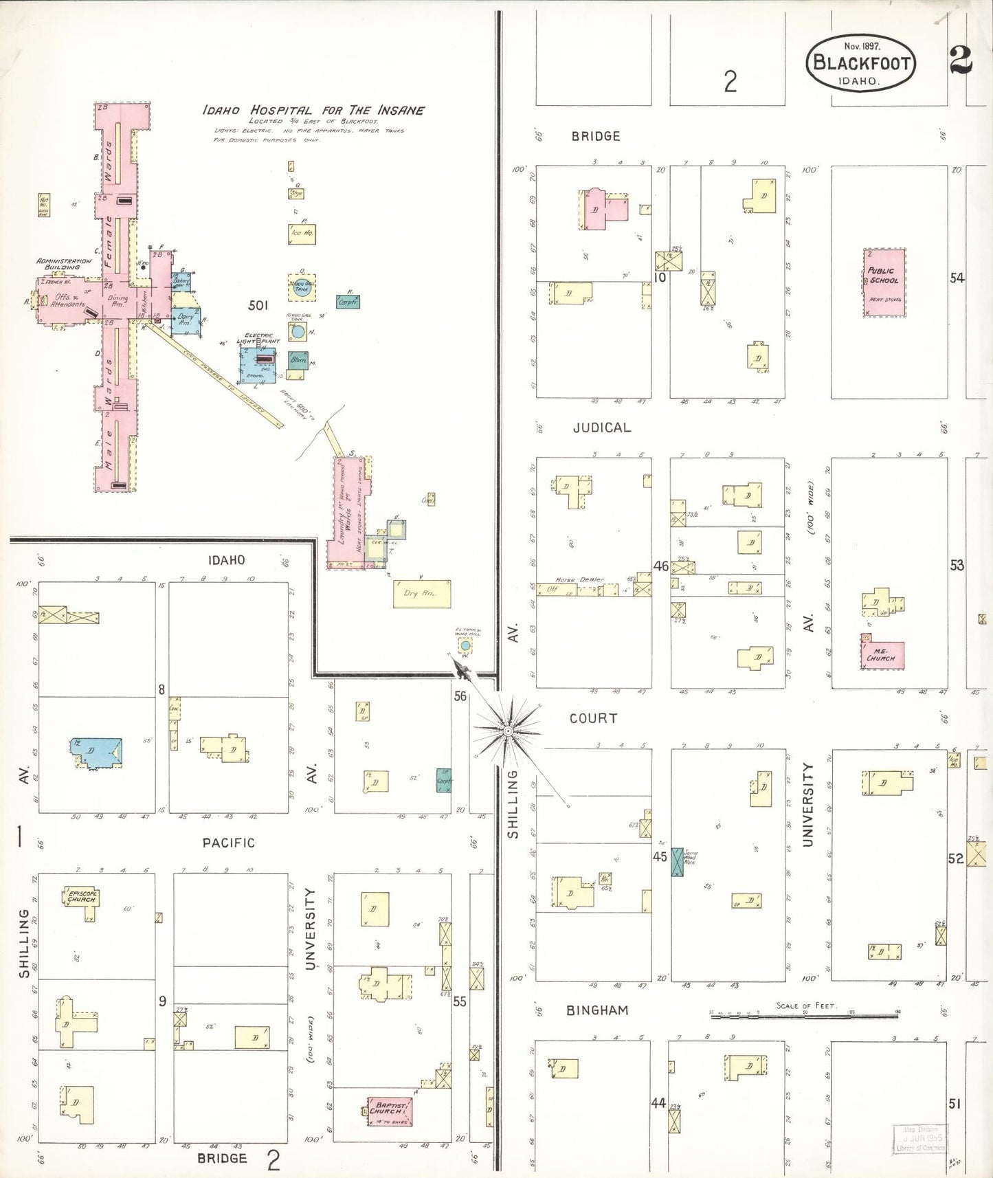 Sanborn Fire Insurance Map from Blackfoot, Bingham County, Idaho (1897), Sheet #0002 - Historic Sanborn Fire Insurance Map Print, vintage old map wall art, antique decor, genealogy gift, Idaho Idaho map