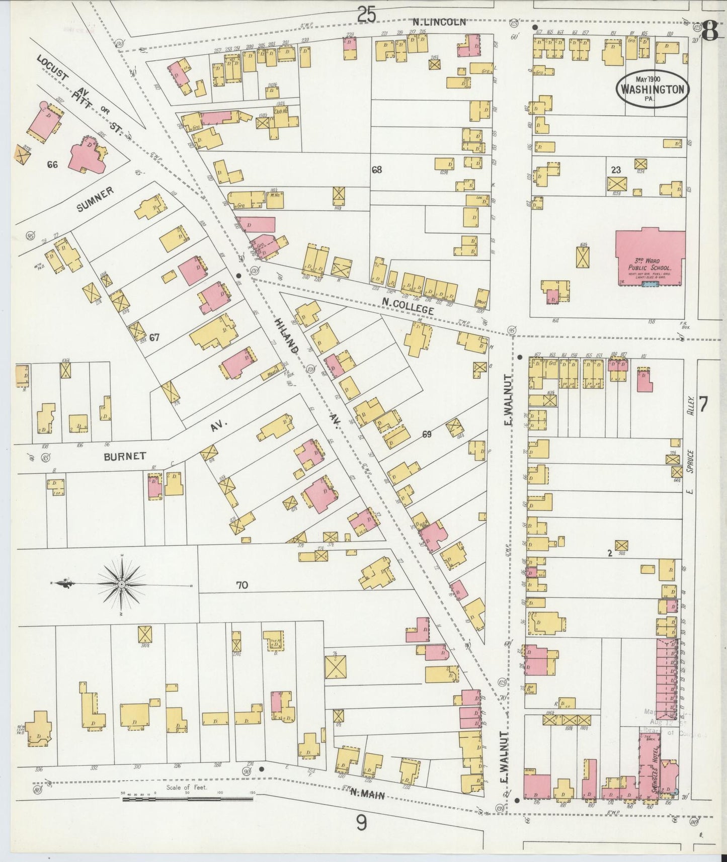Sanborn Fire Insurance Map from Washington, Washington County, Pennsylvania (1900), Sheet #0008 - Historic Sanborn Fire Insurance Map Print, vintage old map wall art, antique decor, genealogy gift, Sanborn Fire Insurance Map from Washington Washington map