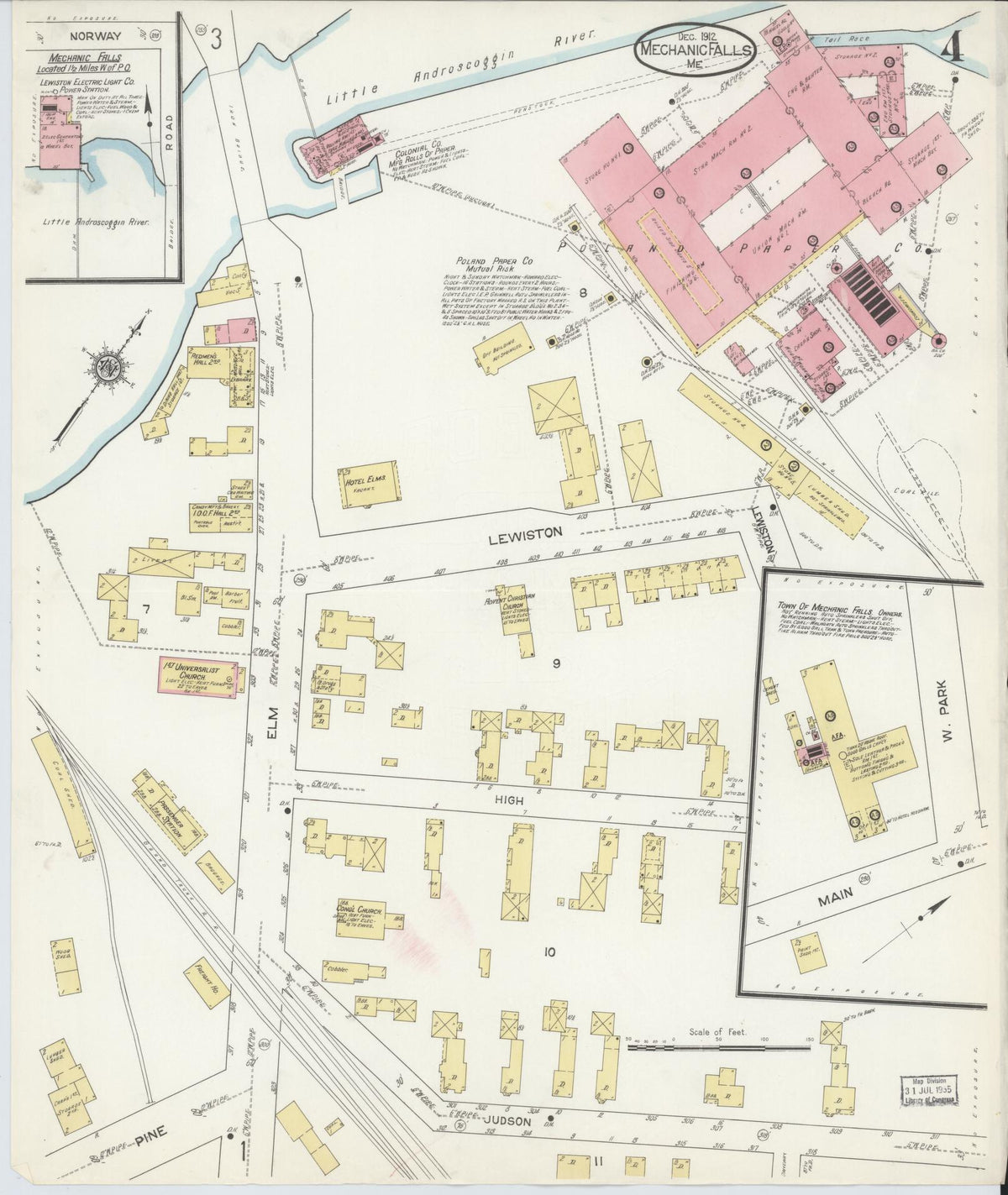 Sanborn Fire Insurance Map from Mechanic Falls, Androscoggin County, Maine (1912), Sheet #0004 - Complete Map Set gallery image, historic Sanborn map, vintage wall art, Maine Maine