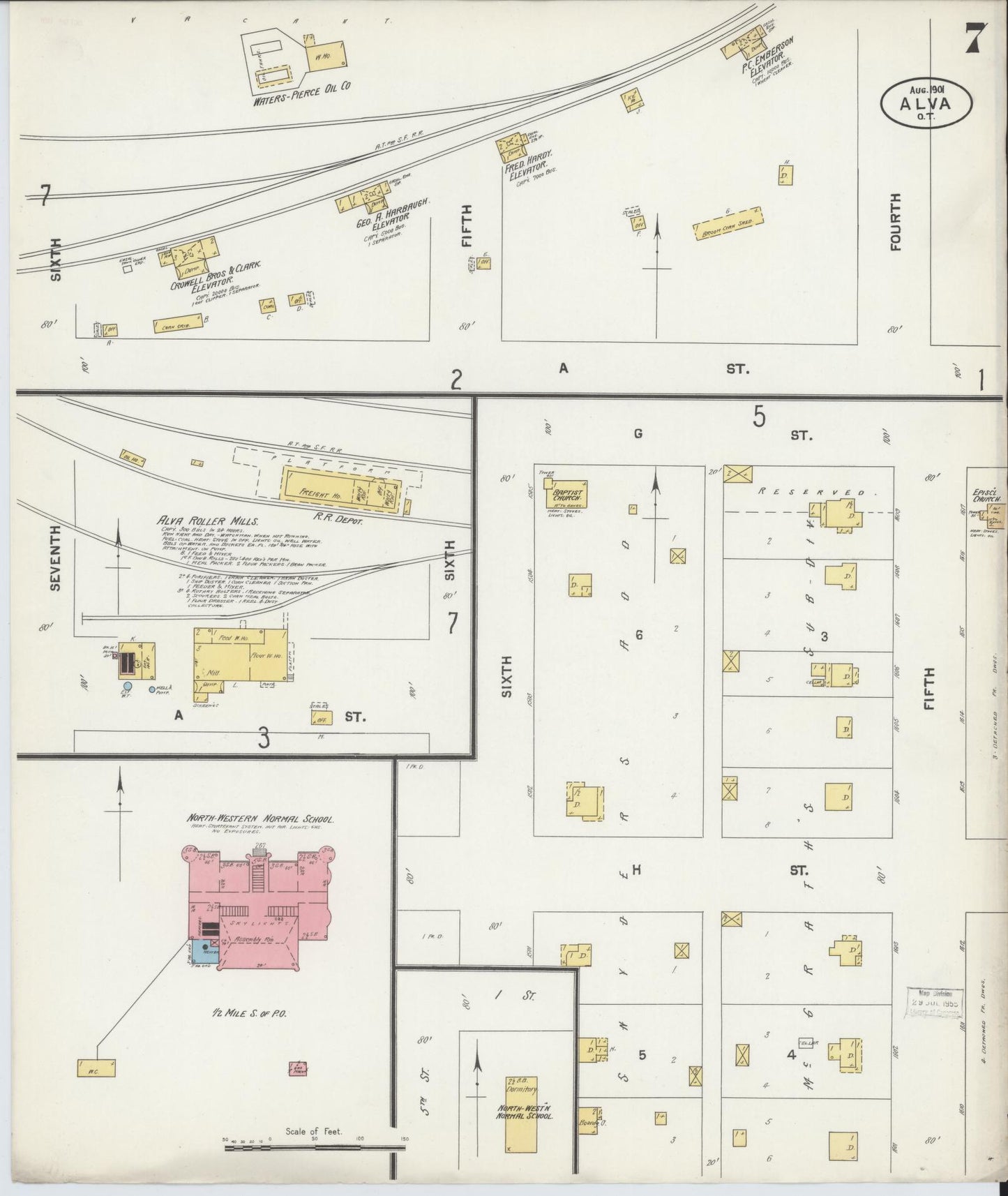 Sanborn Fire Insurance Map from Alva, Woods County, Oklahoma (1901), Sheet #0007 - Complete Map Set gallery image, historic Sanborn map, vintage wall art, Oklahoma Oklahoma