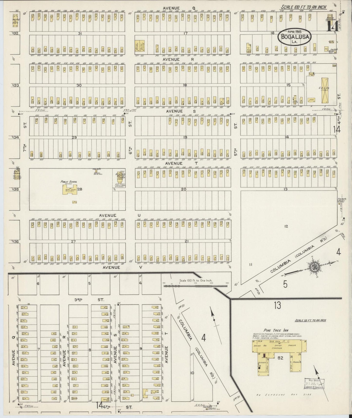 Sanborn Fire Insurance Map from Bogalusa, Washington Parish, Louisiana (1915), Sheet #0014 - Historic Sanborn Fire Insurance Map Print, vintage old map wall art, antique decor, genealogy gift, Louisiana Louisiana map