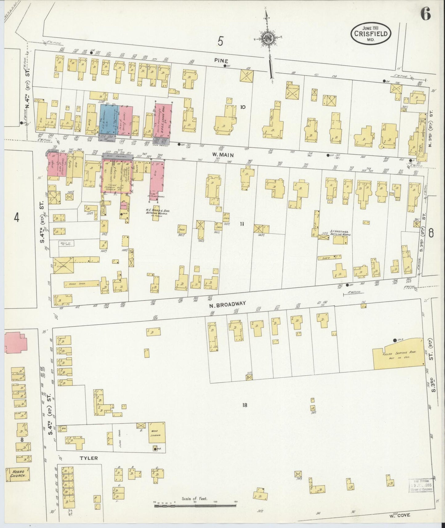 Sanborn Fire Insurance Map from Crisfield, Somerset County, Maryland (1911), Sheet #0006 - Historic Sanborn Fire Insurance Map Print, vintage old map wall art, antique decor, genealogy gift, Maryland Maryland map