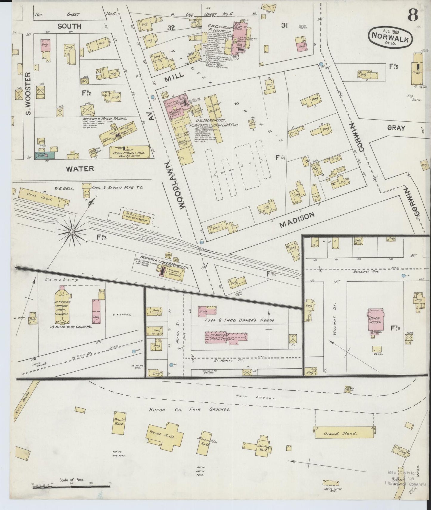 Sanborn Fire Insurance Map from Norwalk, Huron County, Ohio (1888), Sheet #0008 - Historic Sanborn Fire Insurance Map Print, vintage old map wall art, antique decor, genealogy gift, Ohio Ohio map