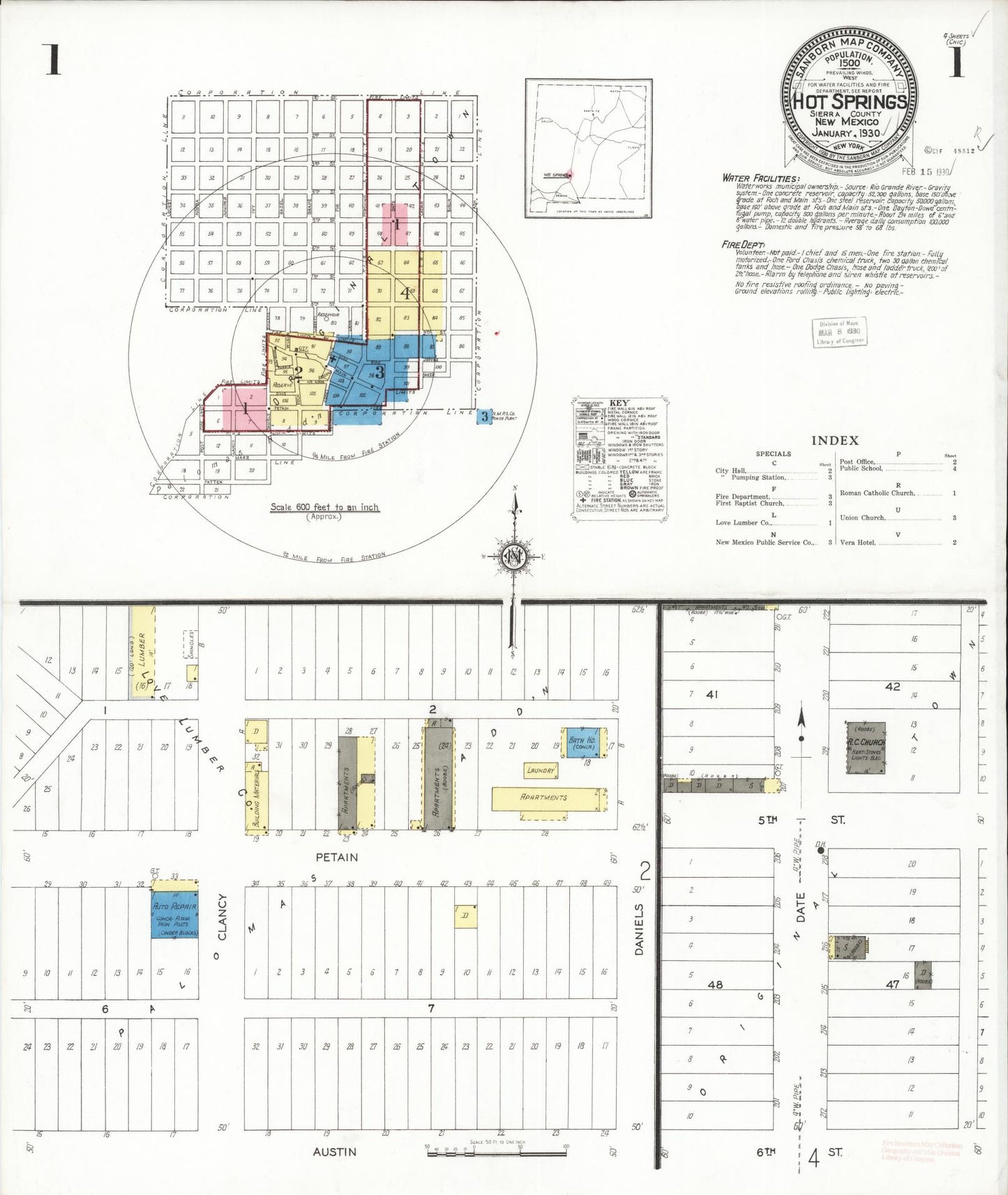 Sanborn Fire Insurance Map from Hot Springs, Sierra County, New Mexico. (1930) – Historic Sanborn Fire Insurance Map Print
