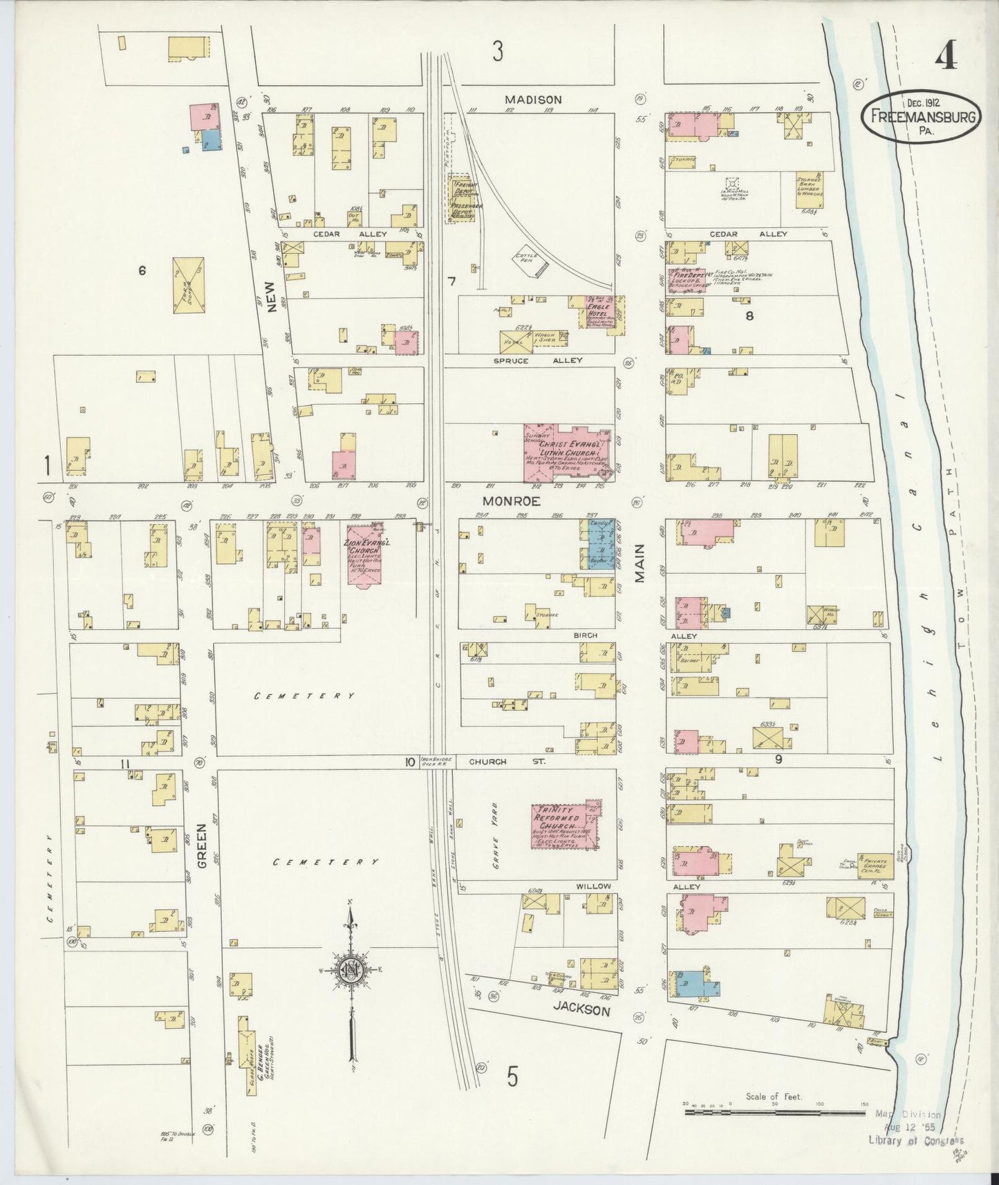 Sanborn Fire Insurance Map from Freemansburg, Northampton County, Pennsylvania (1912), Sheet #0004 - Historic Sanborn Fire Insurance Map Print, vintage old map wall art, antique decor, genealogy gift, Pennsylvania Pennsylvania map
