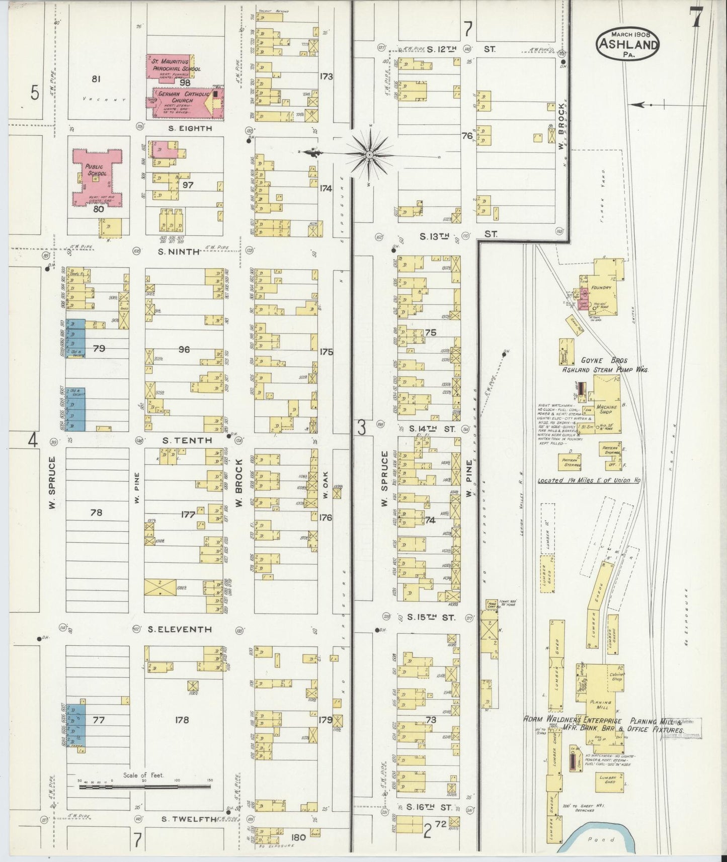 Sanborn Fire Insurance Map from Ashland, Schuylkill County, Pennsylvania (1908), Sheet #0007 - Historic Sanborn Fire Insurance Map Print, vintage old map wall art, antique decor, genealogy gift, Pennsylvania Pennsylvania map