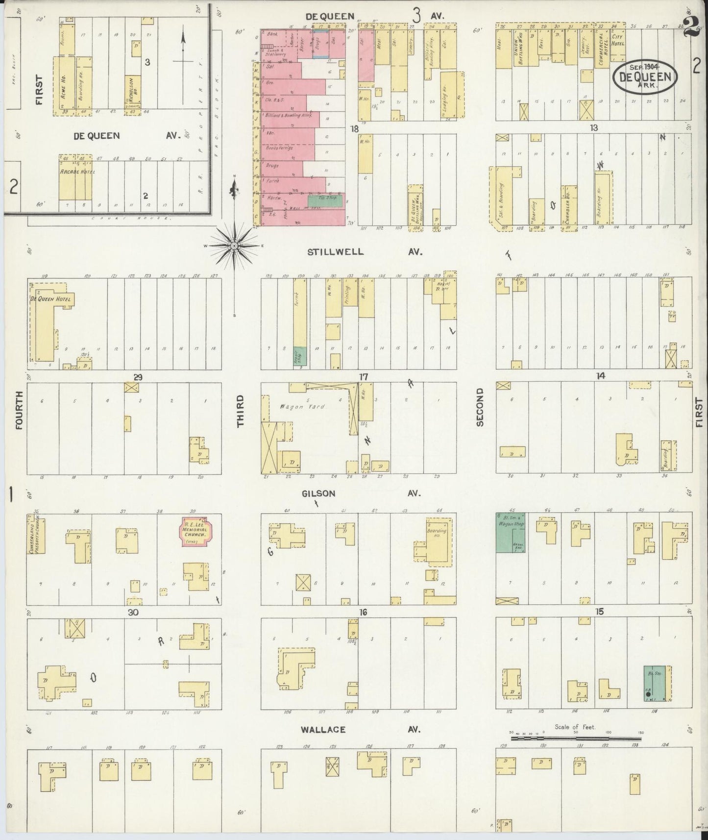 Sanborn Fire Insurance Map from De Queen, Sevier County, Arkansas (1904), Sheet #0002 - Historic Sanborn Fire Insurance Map Print, vintage old map wall art, antique decor, genealogy gift, Arkansas Arkansas map