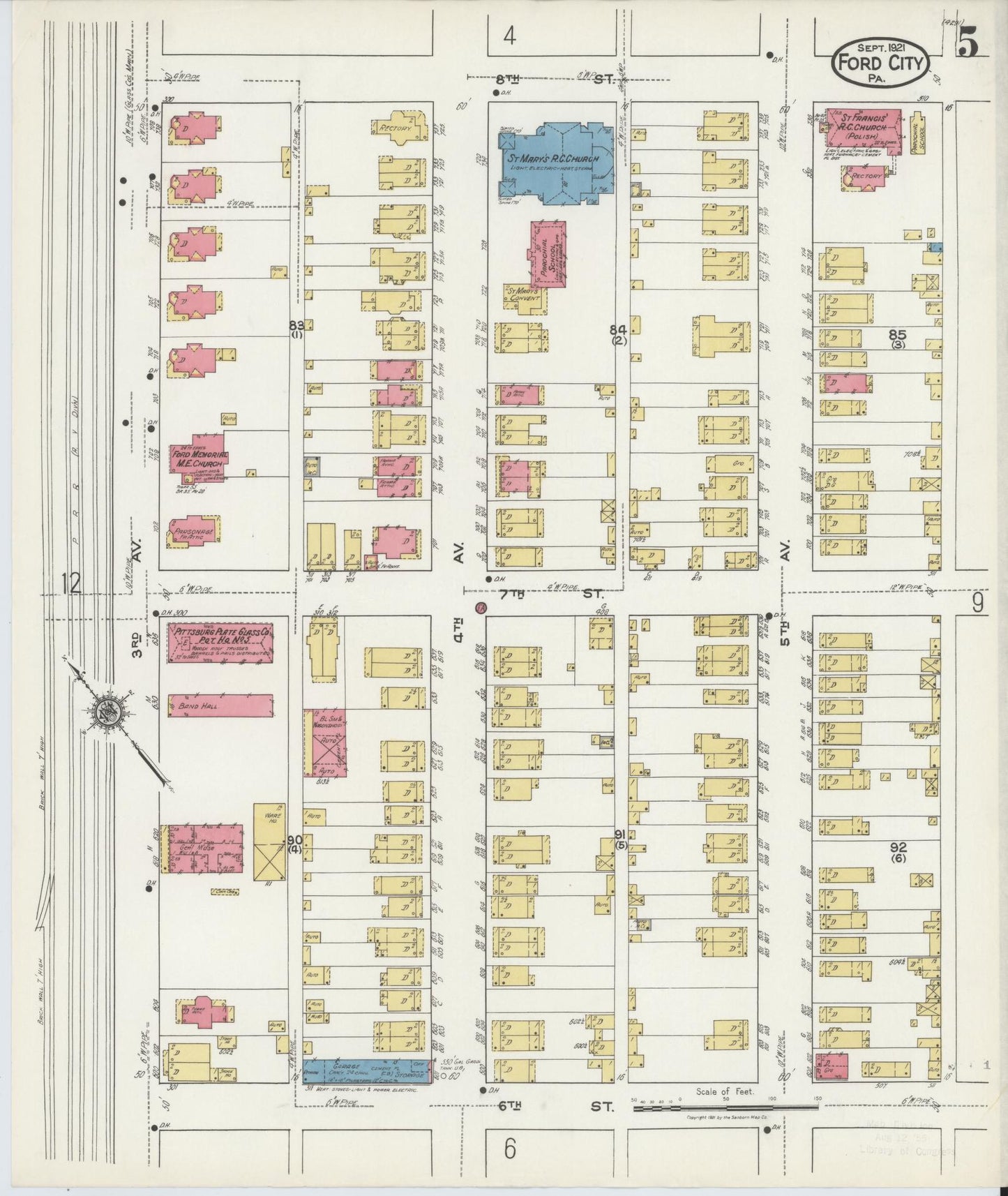Sanborn Fire Insurance Map from Ford City, Armstrong County, Pennsylvania (1921), Sheet #0005 - Historic Sanborn Fire Insurance Map Print, vintage old map wall art, antique decor, genealogy gift, Pennsylvania Pennsylvania map