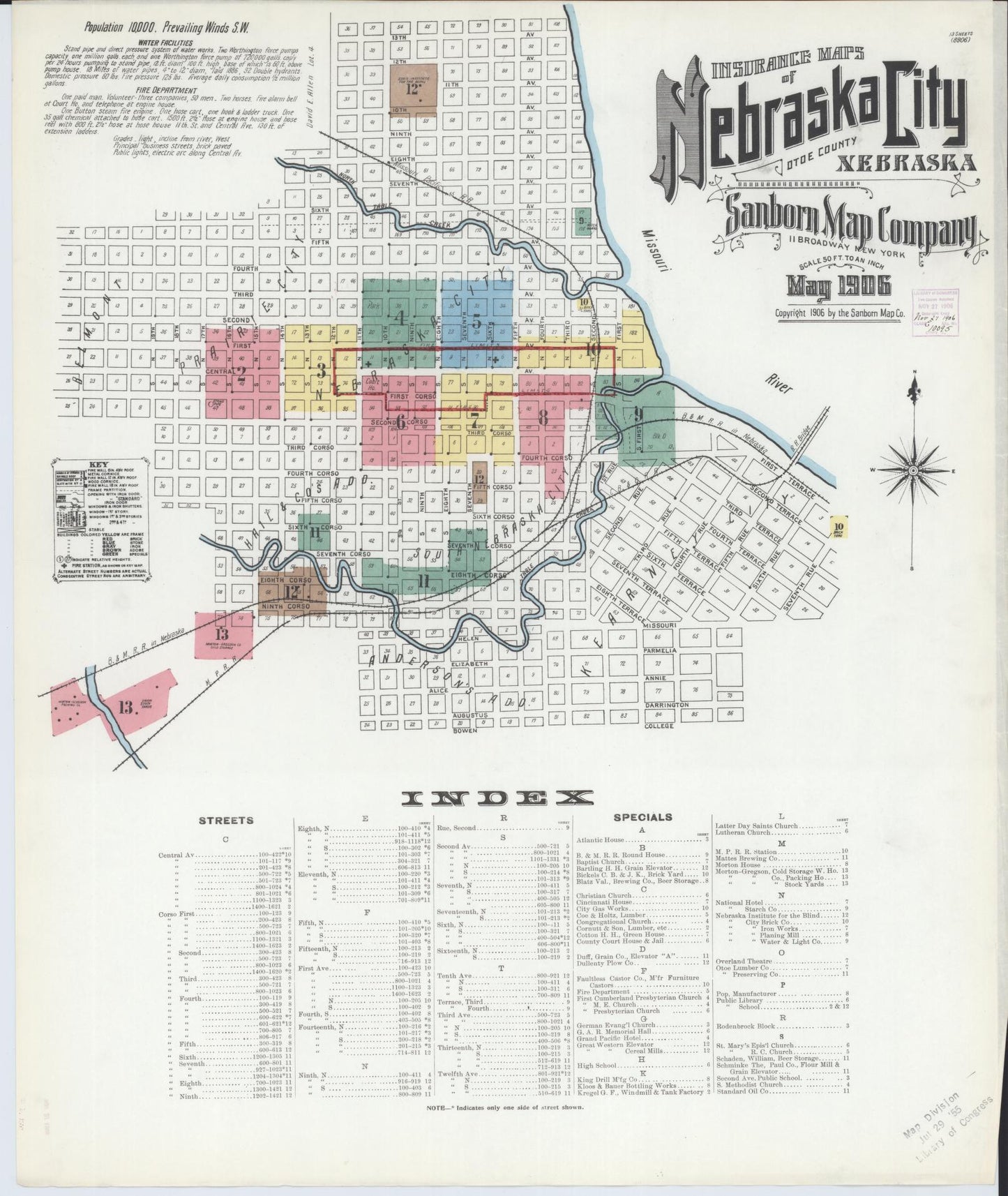 Sanborn Fire Insurance Map from Nebraska City, Otoe County, Nebraska (1906), Sheet #0001 - Historic Sanborn Fire Insurance Map Print, vintage old map wall art, antique decor, genealogy gift, Nebraska Nebraska map