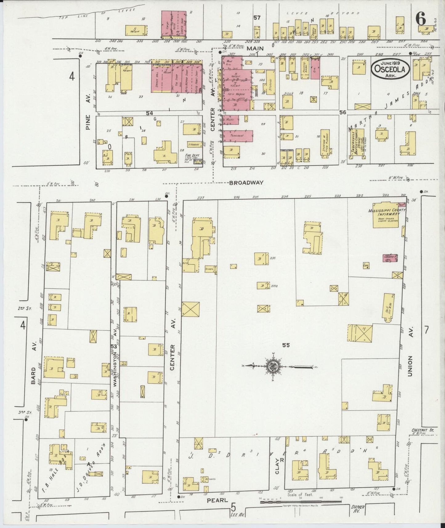 Sanborn Fire Insurance Map from Osceola, Mississippi County, Arkansas (1919), Sheet #0006 - Historic Sanborn Fire Insurance Map Print, vintage old map wall art, antique decor, genealogy gift, Arkansas Arkansas map