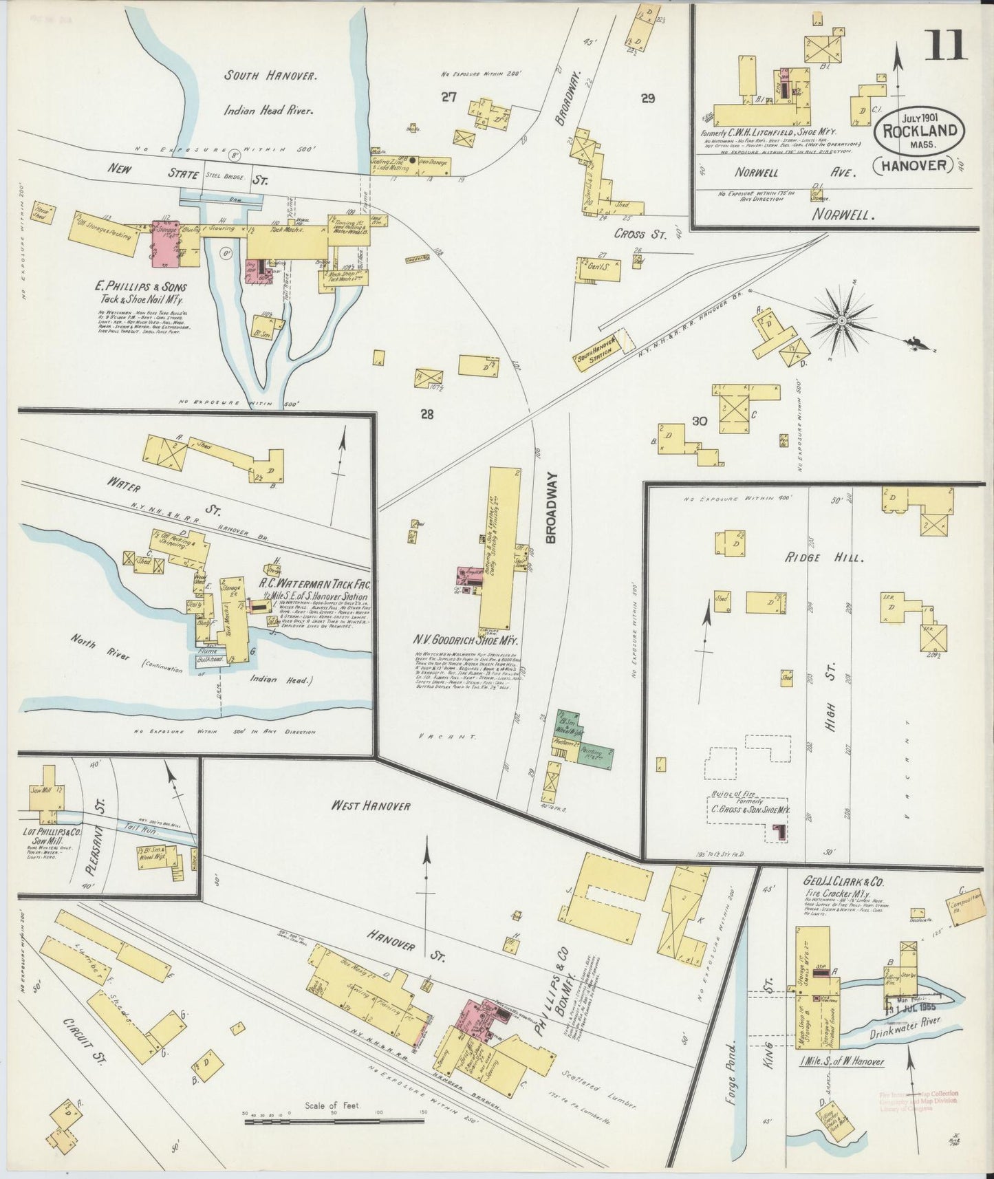 Sanborn Fire Insurance Map from Rockland, Plymouth County, Massachusetts (1901), Sheet #0011 - Complete Map Set gallery image, historic Sanborn map, vintage wall art, Massachusetts Massachusetts