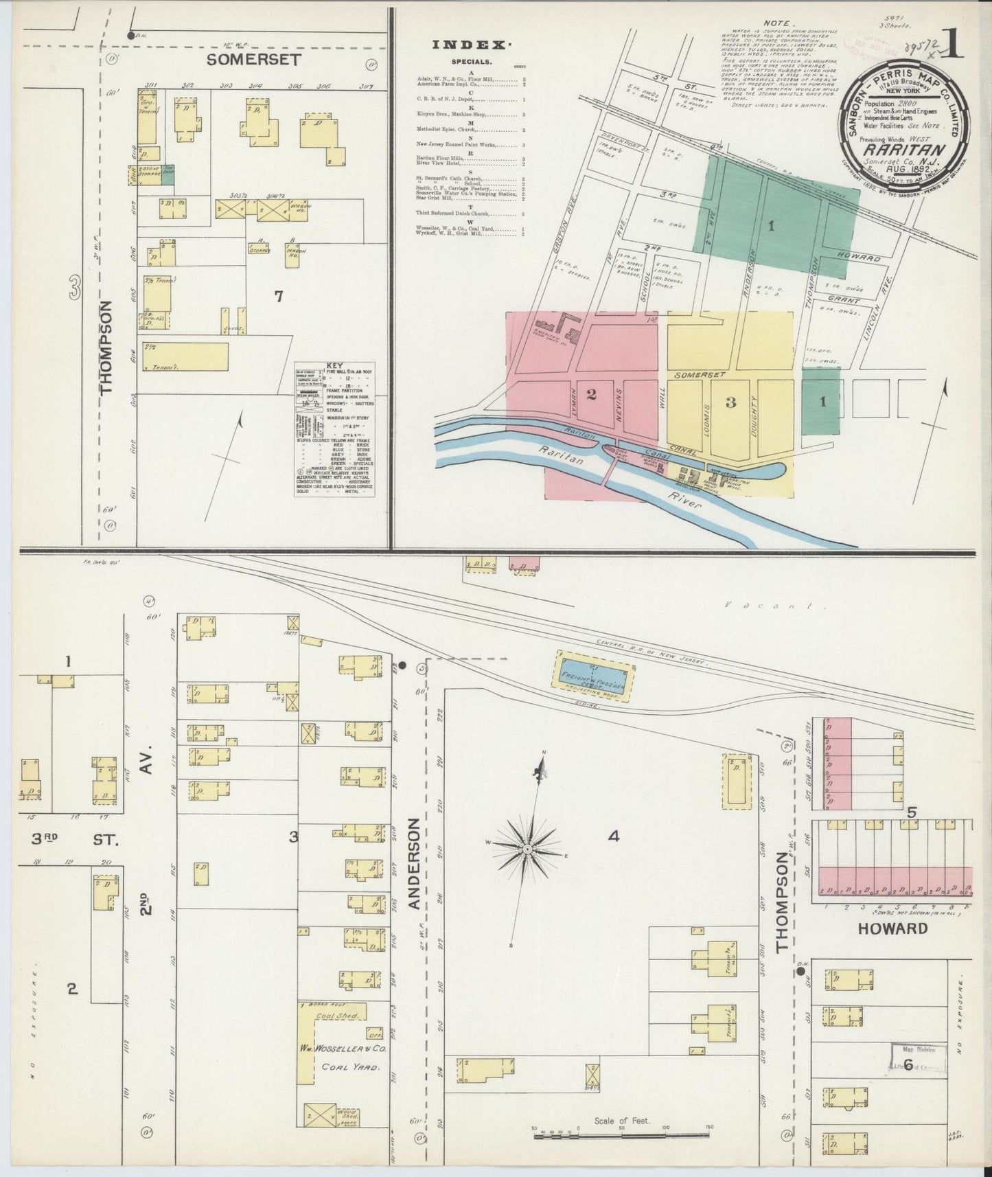 Sanborn Fire Insurance Map from Raritan, Somerset County, New Jersey. (1892) – Historic Sanborn Fire Insurance Map Print