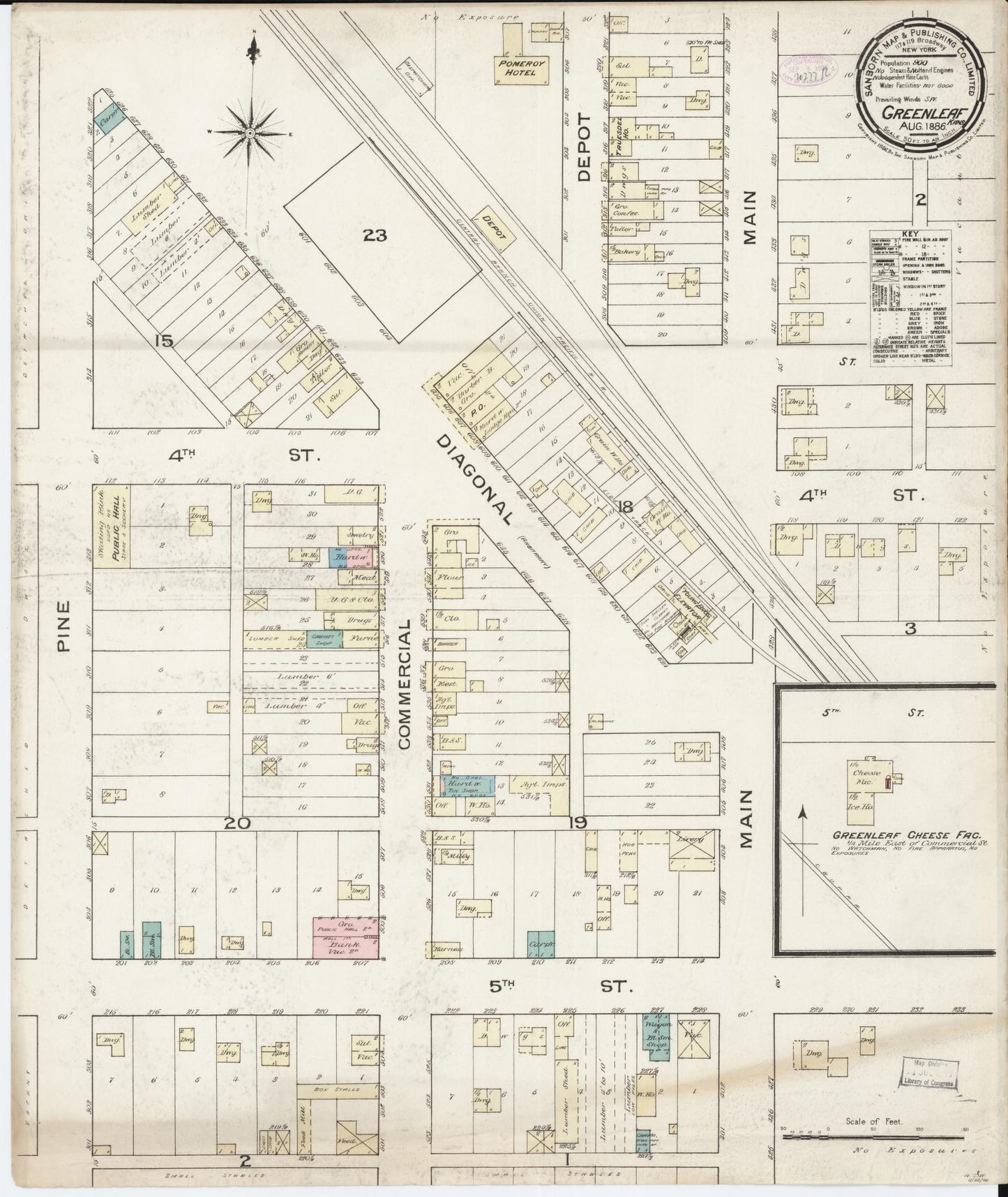Sanborn Fire Insurance Map from Greenleaf, Washington County, Kansas (1886), Sheet #0001 - Historic Sanborn Fire Insurance Map Print, vintage old map wall art, antique decor, genealogy gift, Kansas Kansas map