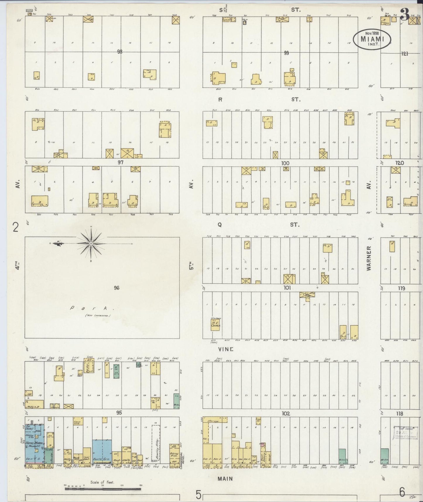 Sanborn Fire Insurance Map from Miami, Ottawa County, Oklahoma (1898), Sheet #0003 - Historic Sanborn Fire Insurance Map Print, vintage old map wall art, antique decor, genealogy gift, Oklahoma Oklahoma map