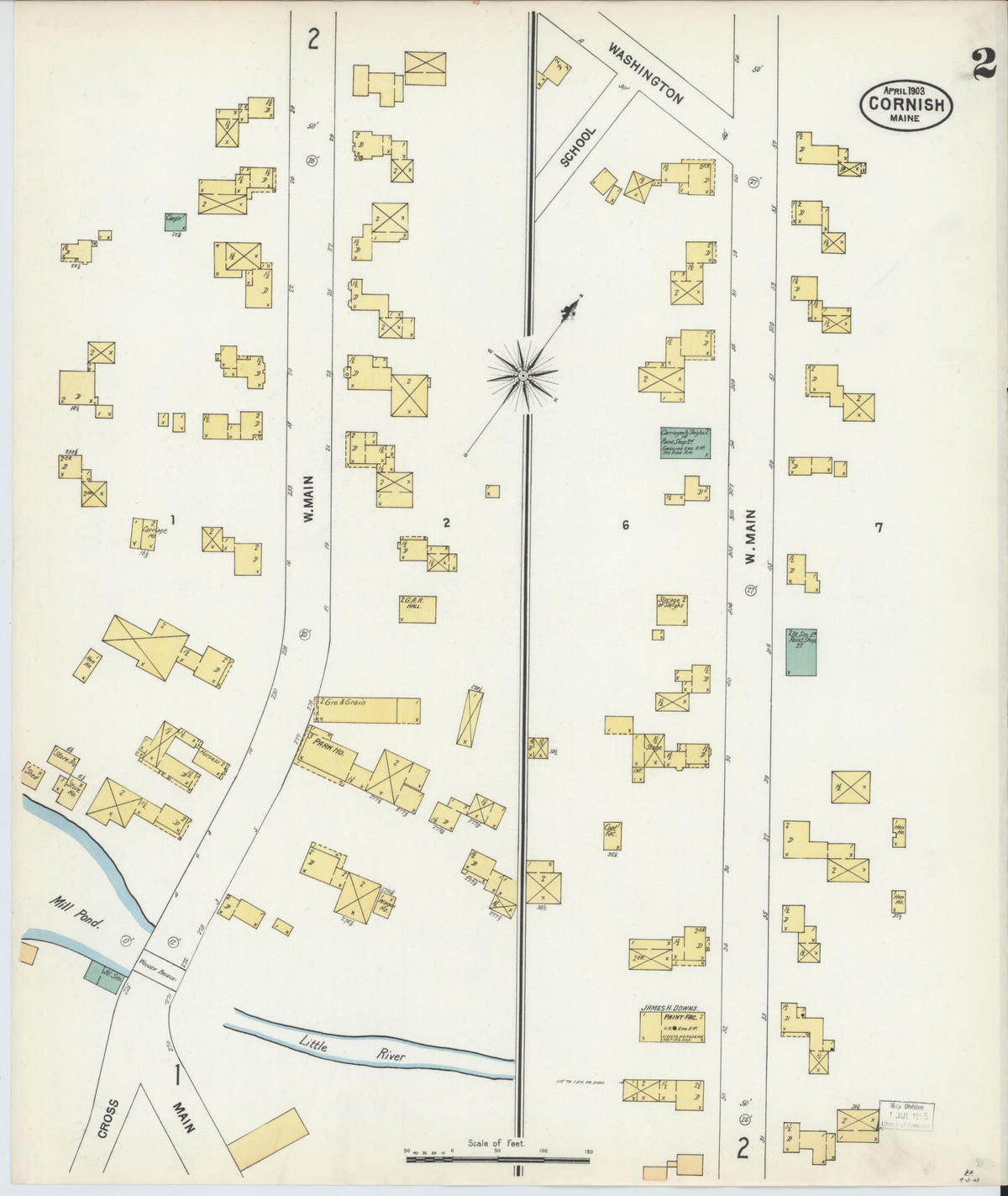 Sanborn Fire Insurance Map from Cornish, York County, Maine (1903), Sheet #0002 - Complete Map Set gallery image, historic Sanborn map, vintage wall art, Maine Maine