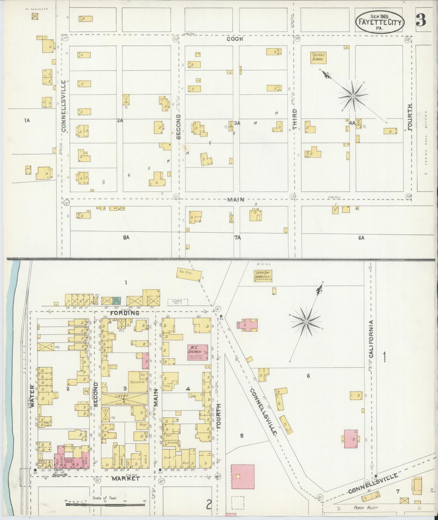 Sanborn Fire Insurance Map from Fayette City, Fayette County, Pennsylvania (1905), Sheet #0003 - Historic Sanborn Fire Insurance Map Print, vintage old map wall art, antique decor, genealogy gift, Pennsylvania Pennsylvania map