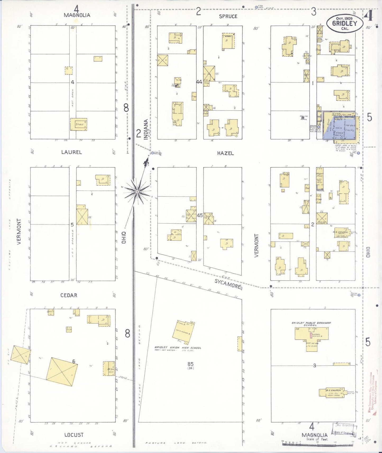 Sanborn Fire Insurance Map from Gridley, Butte County, California (1909), Sheet #0003 - Historic Sanborn Fire Insurance Map Print, vintage old map wall art, antique decor, genealogy gift, California California map