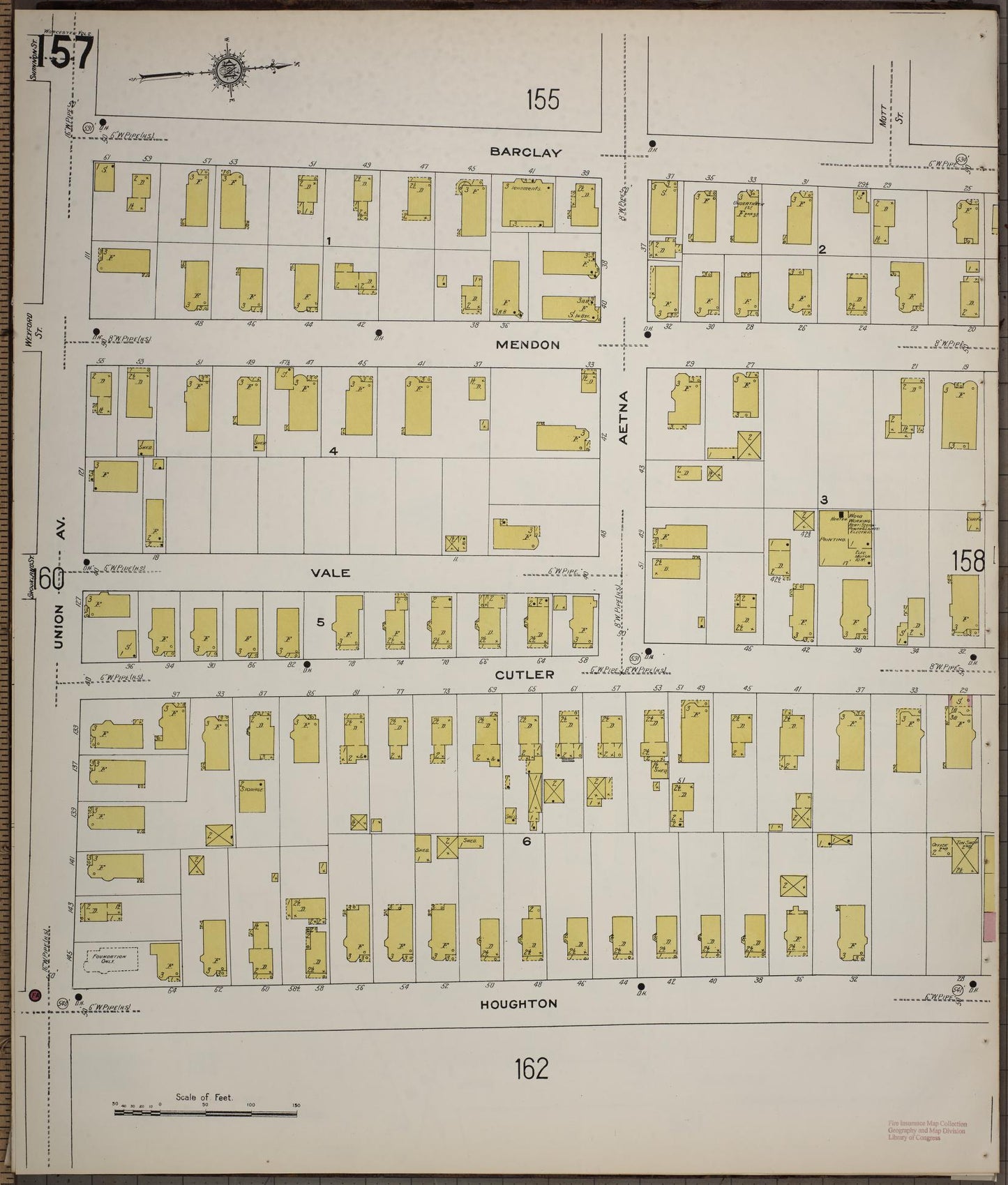 Sanborn Fire Insurance Map from Worcester, Worcester County, Massachusetts (1910), Sheet #0157 - Historic Sanborn Fire Insurance Map Print, vintage old map wall art, antique decor, genealogy gift, Massachusetts Massachusetts map