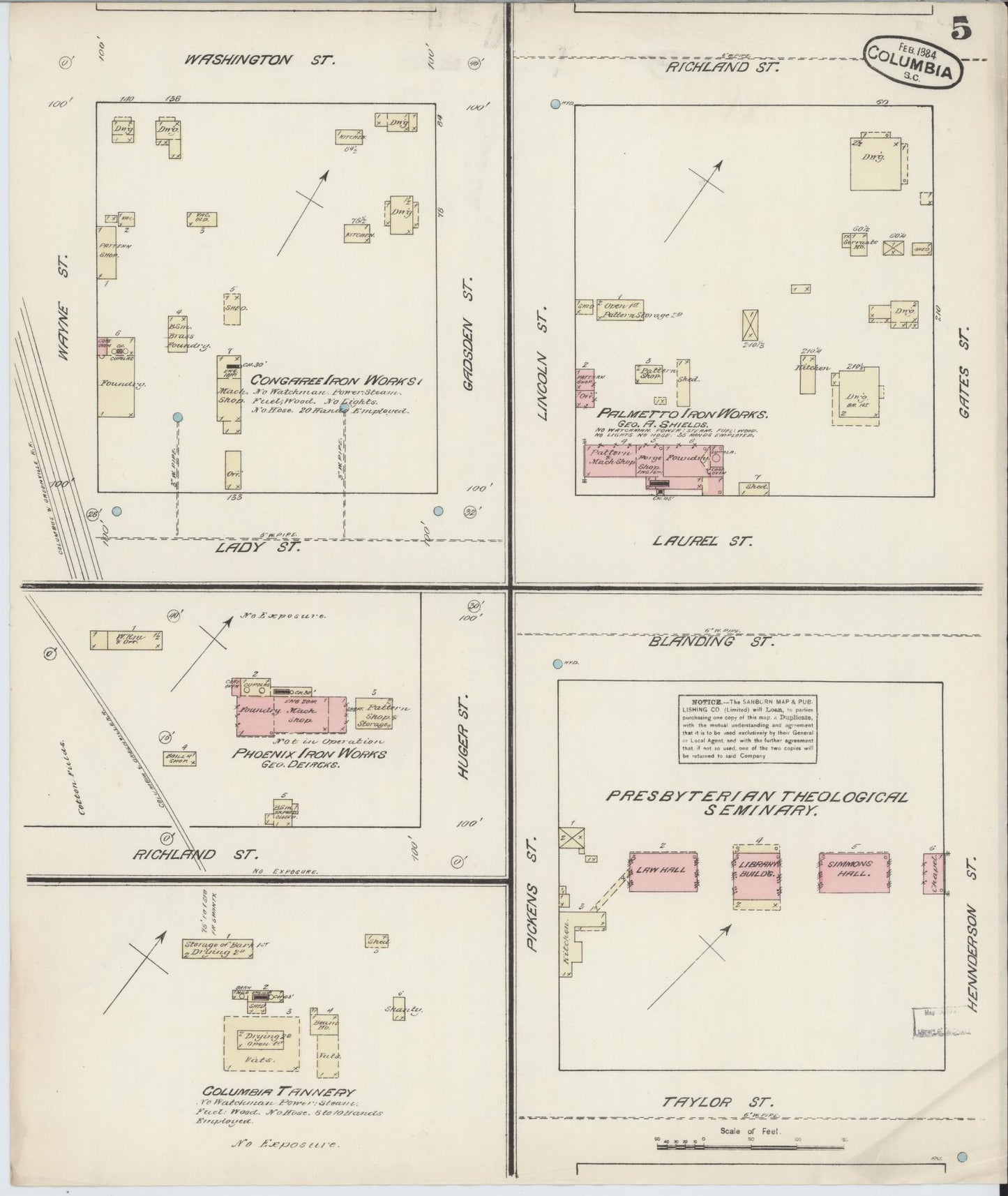 Sanborn Fire Insurance Map from Columbia, Richland County, South Carolina (1884), Sheet #0005 - Complete Map Set gallery image, historic Sanborn map, vintage wall art, South Carolina South Carolina