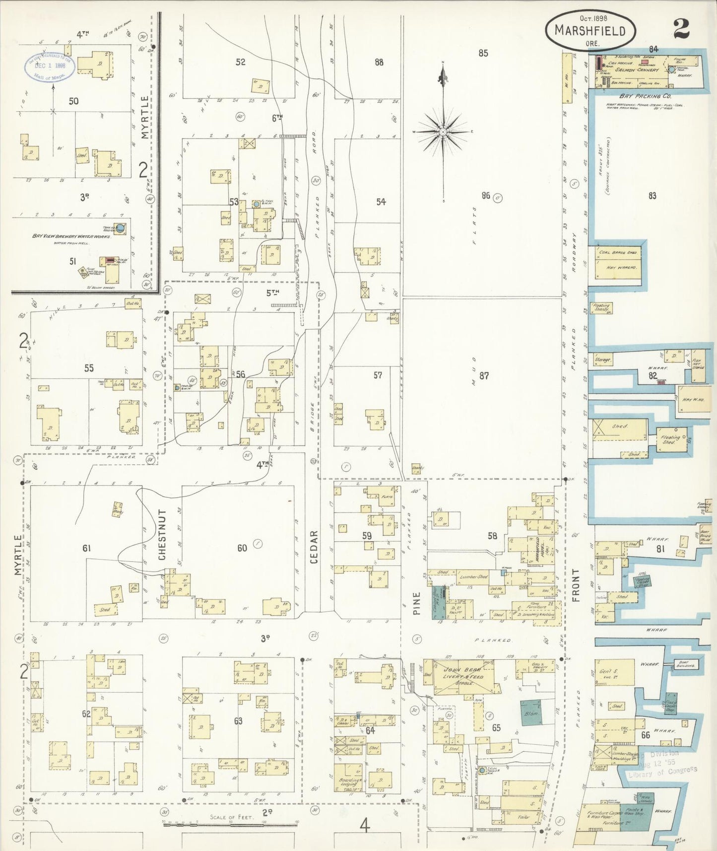 Sanborn Fire Insurance Map from Marshfield, Coos County, Oregon (1898), Sheet #0002 - Historic Sanborn Fire Insurance Map Print, vintage old map wall art, antique decor, genealogy gift, Oregon Oregon map