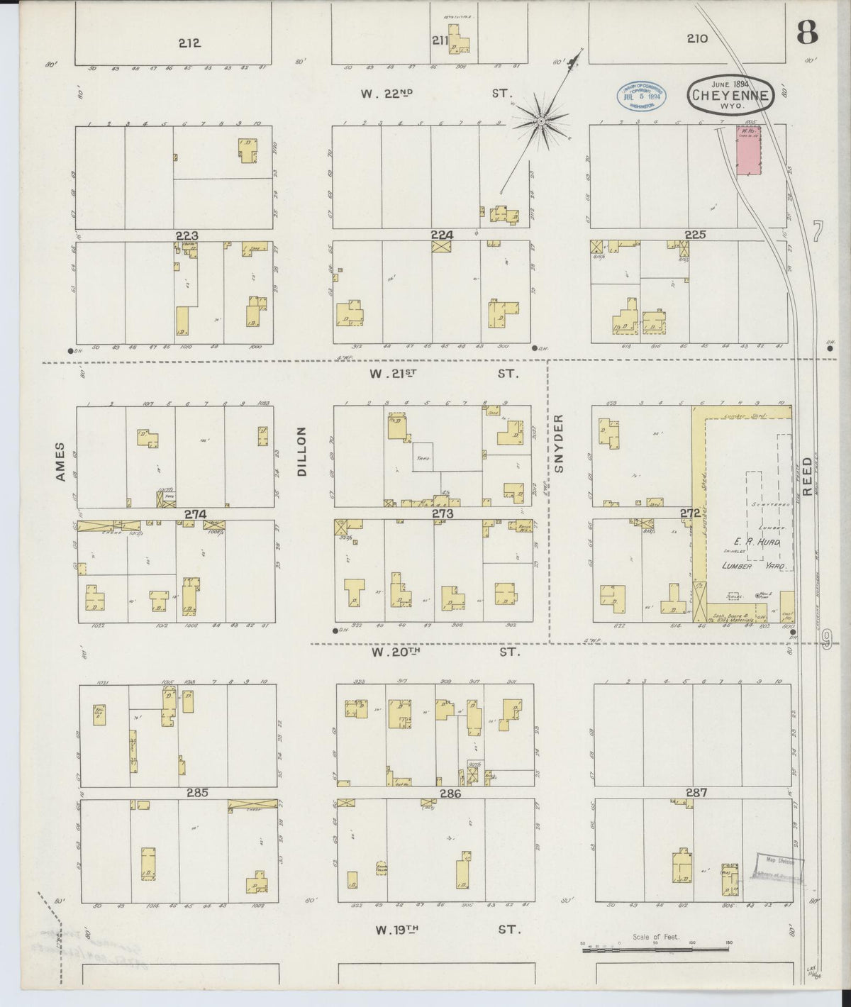 Sanborn Fire Insurance Map from Cheyenne, Laramie County, Wyoming (1894), Sheet #0008 - Historic Sanborn Fire Insurance Map Print, vintage old map wall art, antique decor, genealogy gift, Wyoming Wyoming map