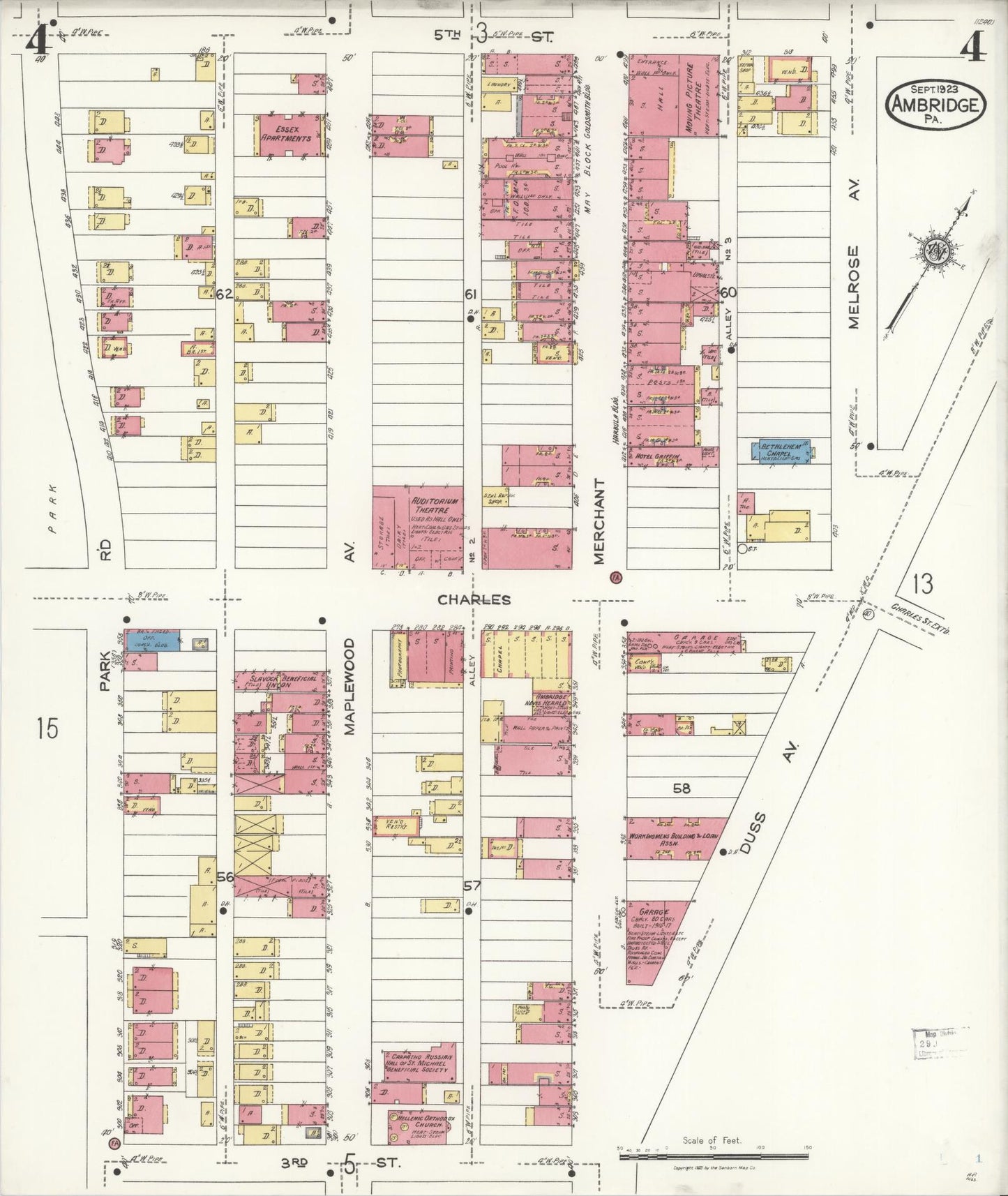 Sanborn Fire Insurance Map from Ambridge, Beaver County, Pennsylvania (1923), Sheet #0004 - Historic Sanborn Fire Insurance Map Print, vintage old map wall art, antique decor, genealogy gift, Pennsylvania Pennsylvania map