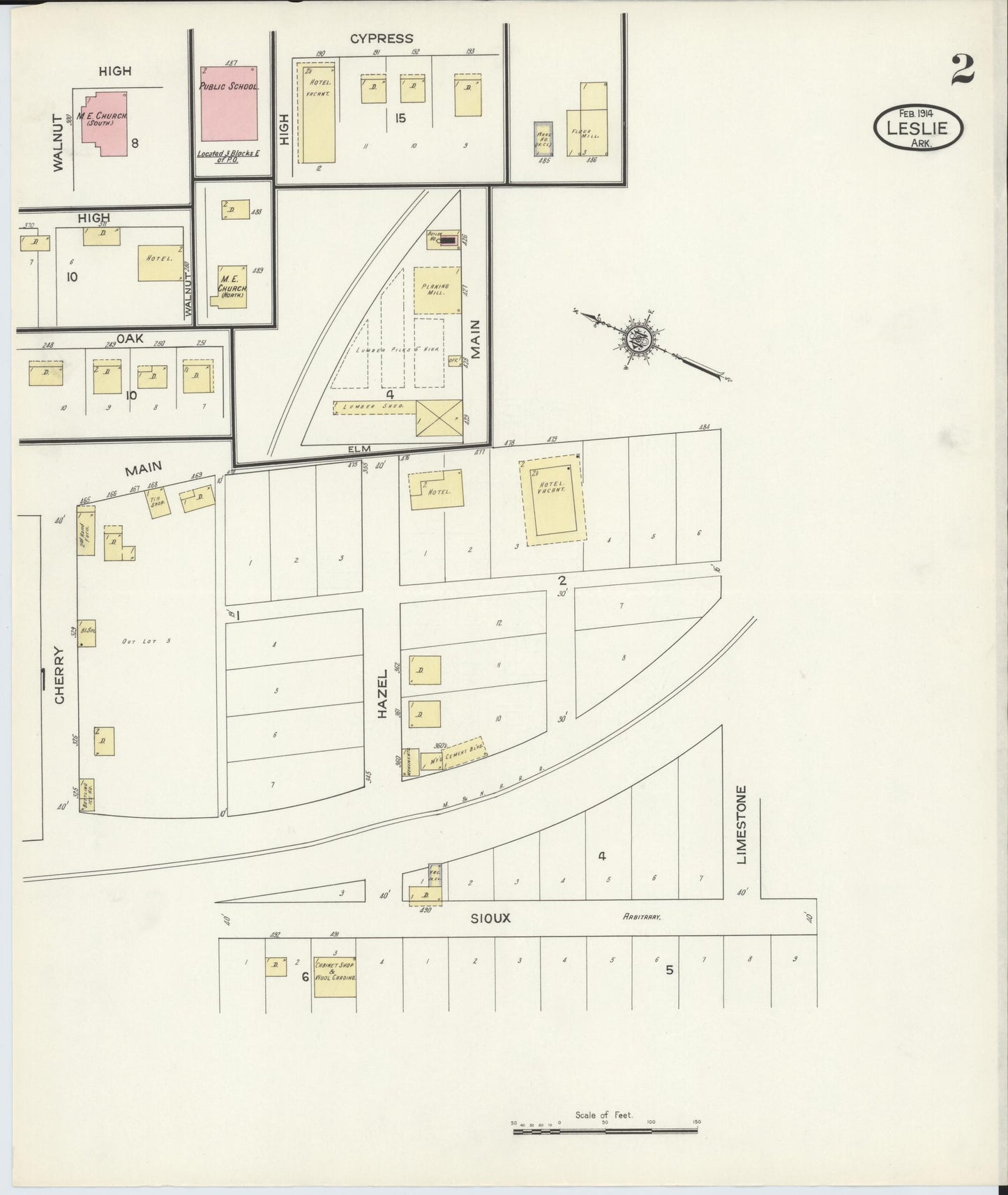 Sanborn Fire Insurance Map from Leslie, Searcy County, Arkansas (1914), Sheet #0002 - Historic Sanborn Fire Insurance Map Print, vintage old map wall art, antique decor, genealogy gift, Arkansas Arkansas map