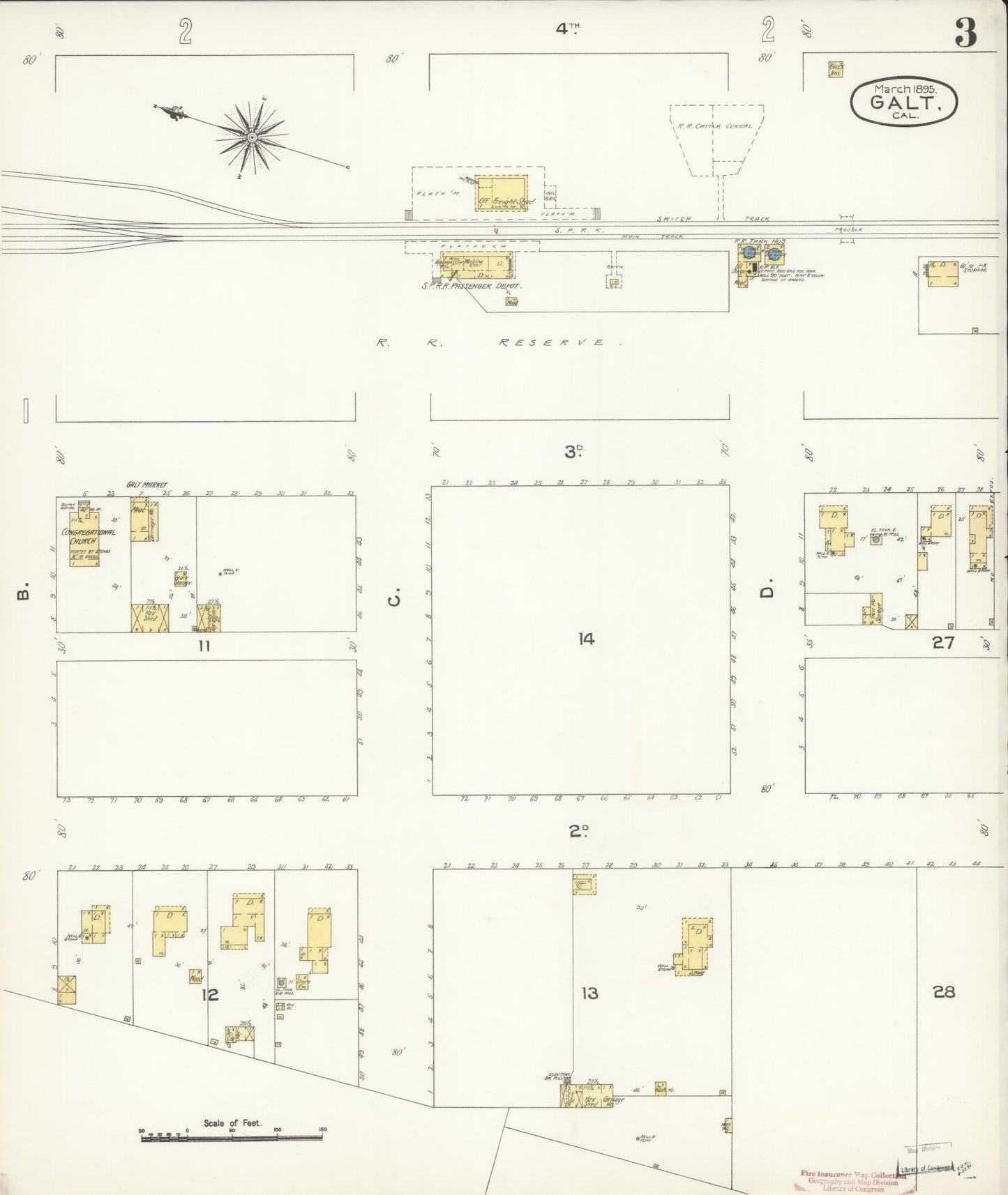 Sanborn Fire Insurance Map from Galt, Sacramento County, California (1895), Sheet #0003 - Historic Sanborn Fire Insurance Map Print, vintage old map wall art, antique decor, genealogy gift, California California map